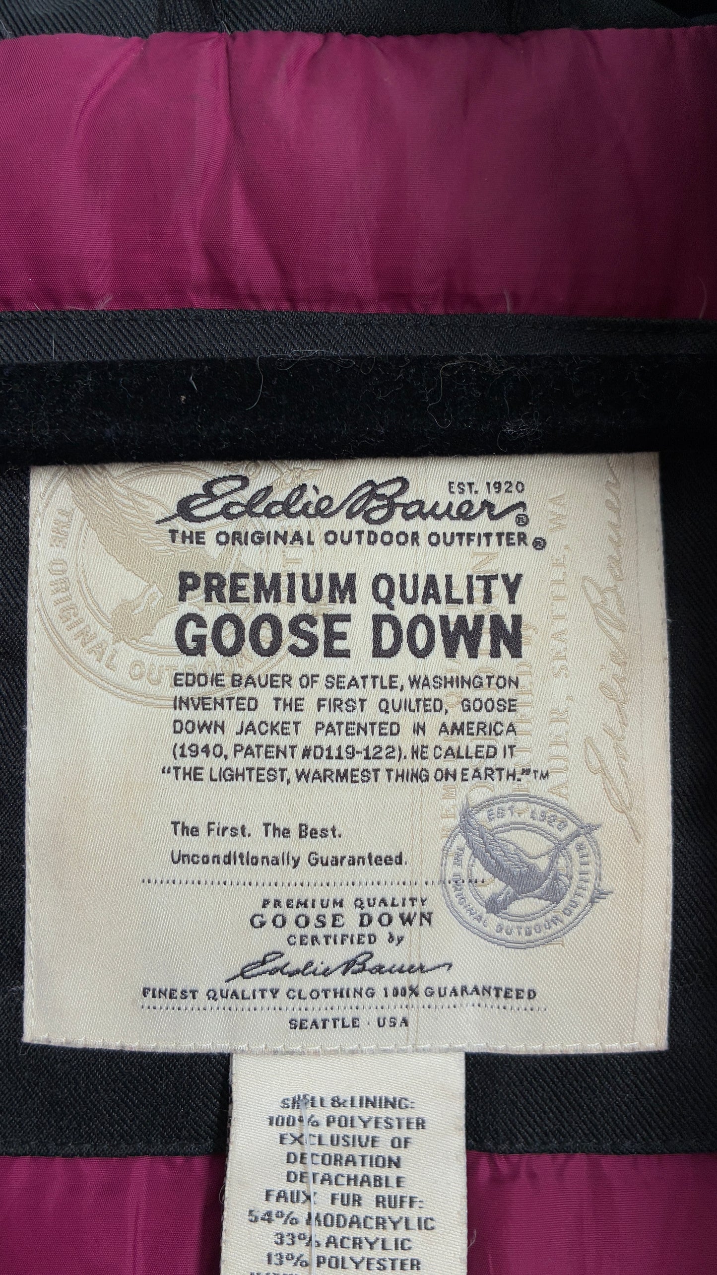 EDDIE BAUER Goose Down Black Jacket with Puffer Lining (Medium)