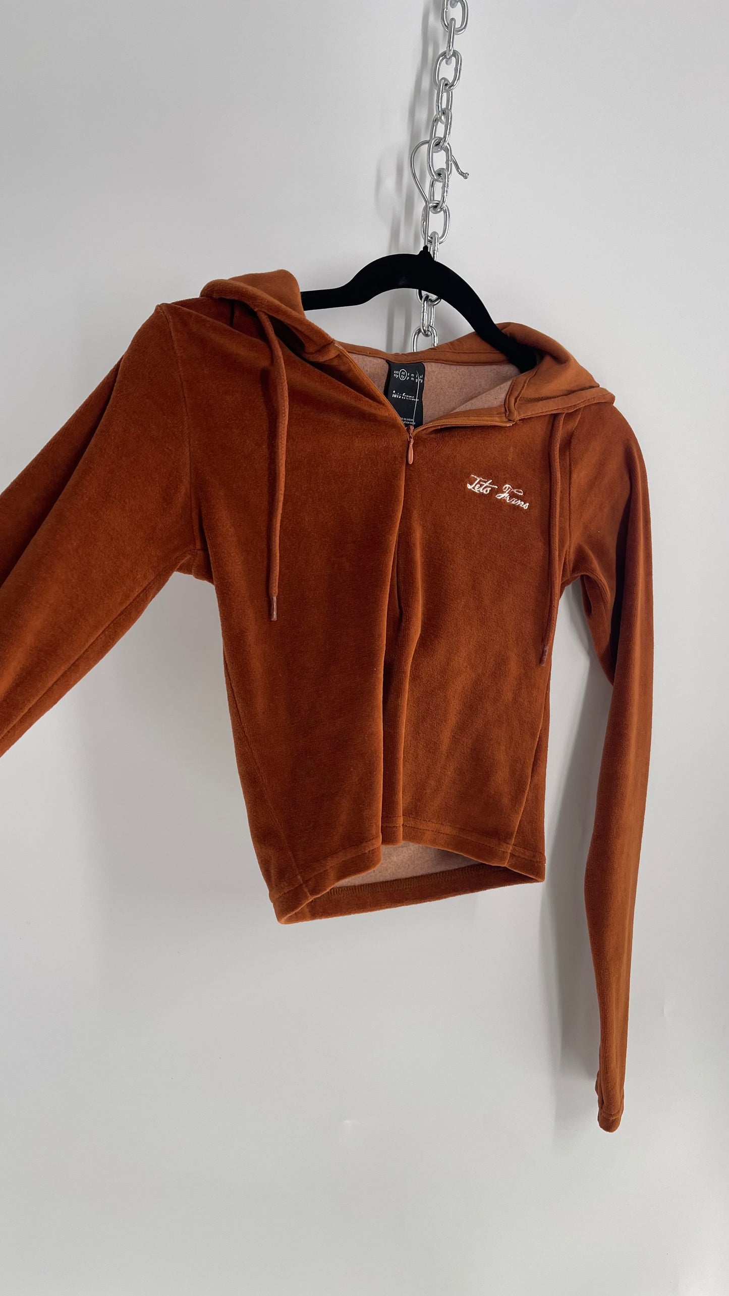 Lets Frans Burnt Orange Embroidered Cropped Hoodie (XS)