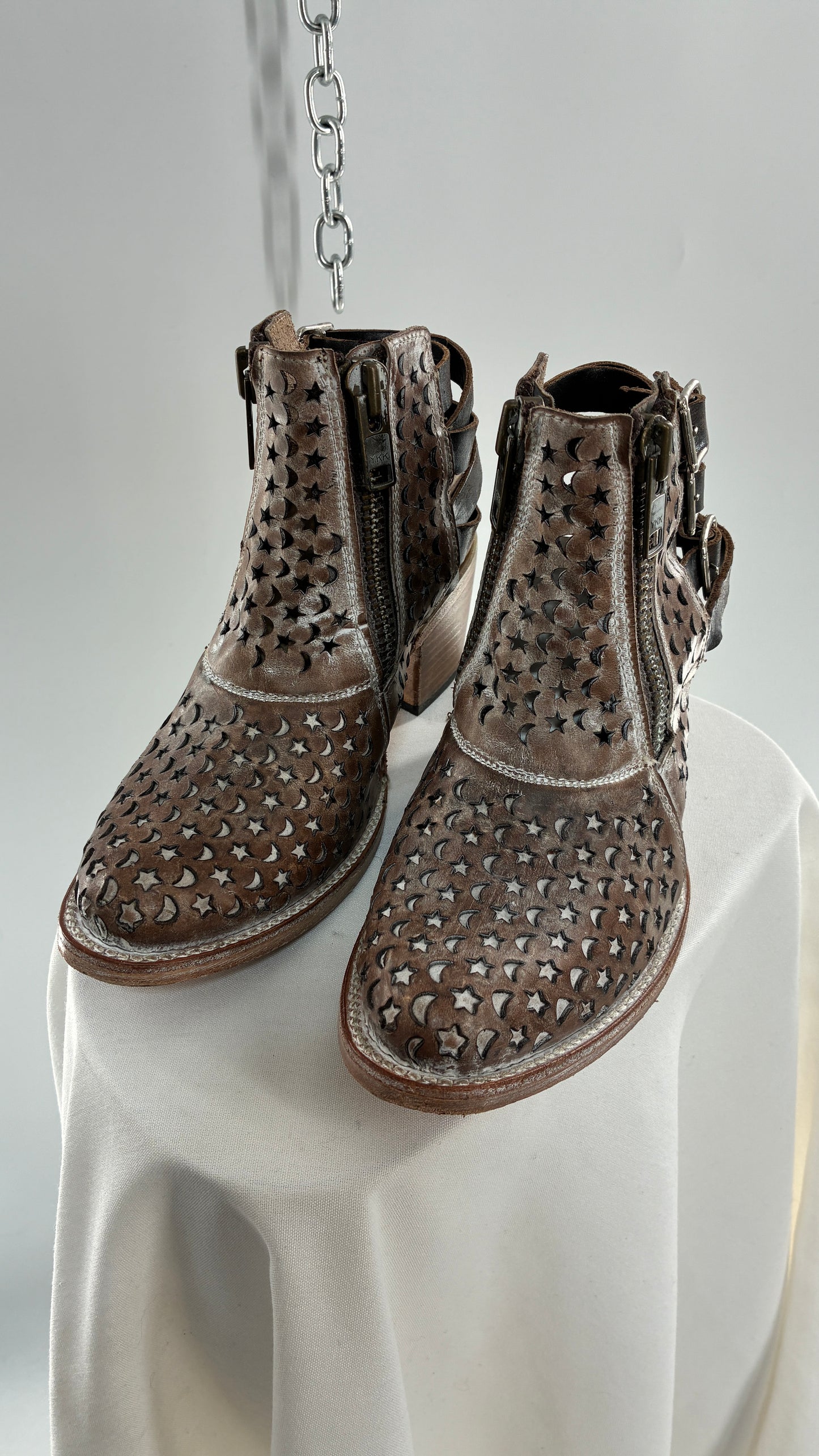 RARE FREEBIRD DAHLIA Star and Moon Booties with Exaggerated Buckle Detailing (8)