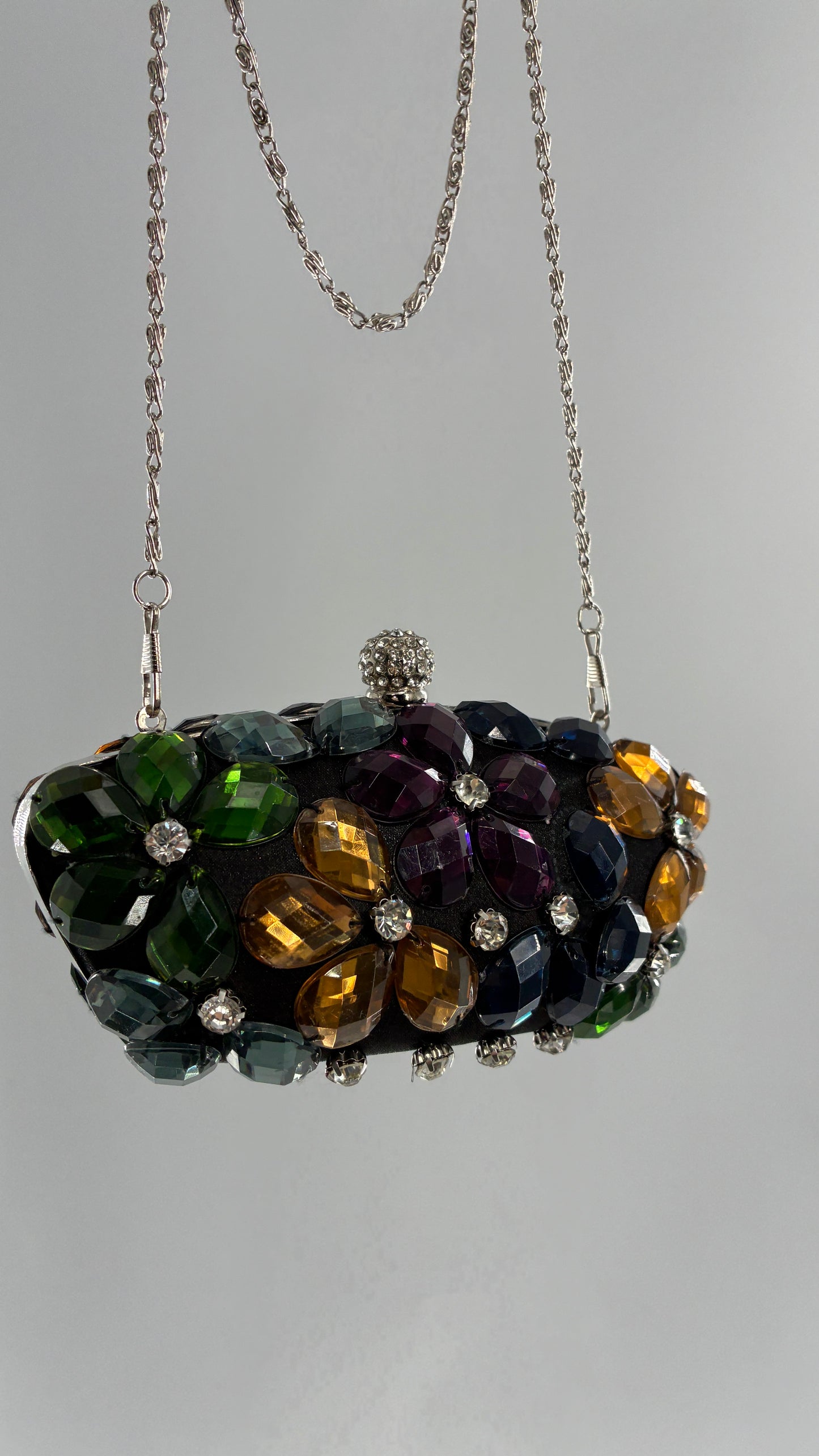 Vintage Black Clutch with Colorful Oversized Stones