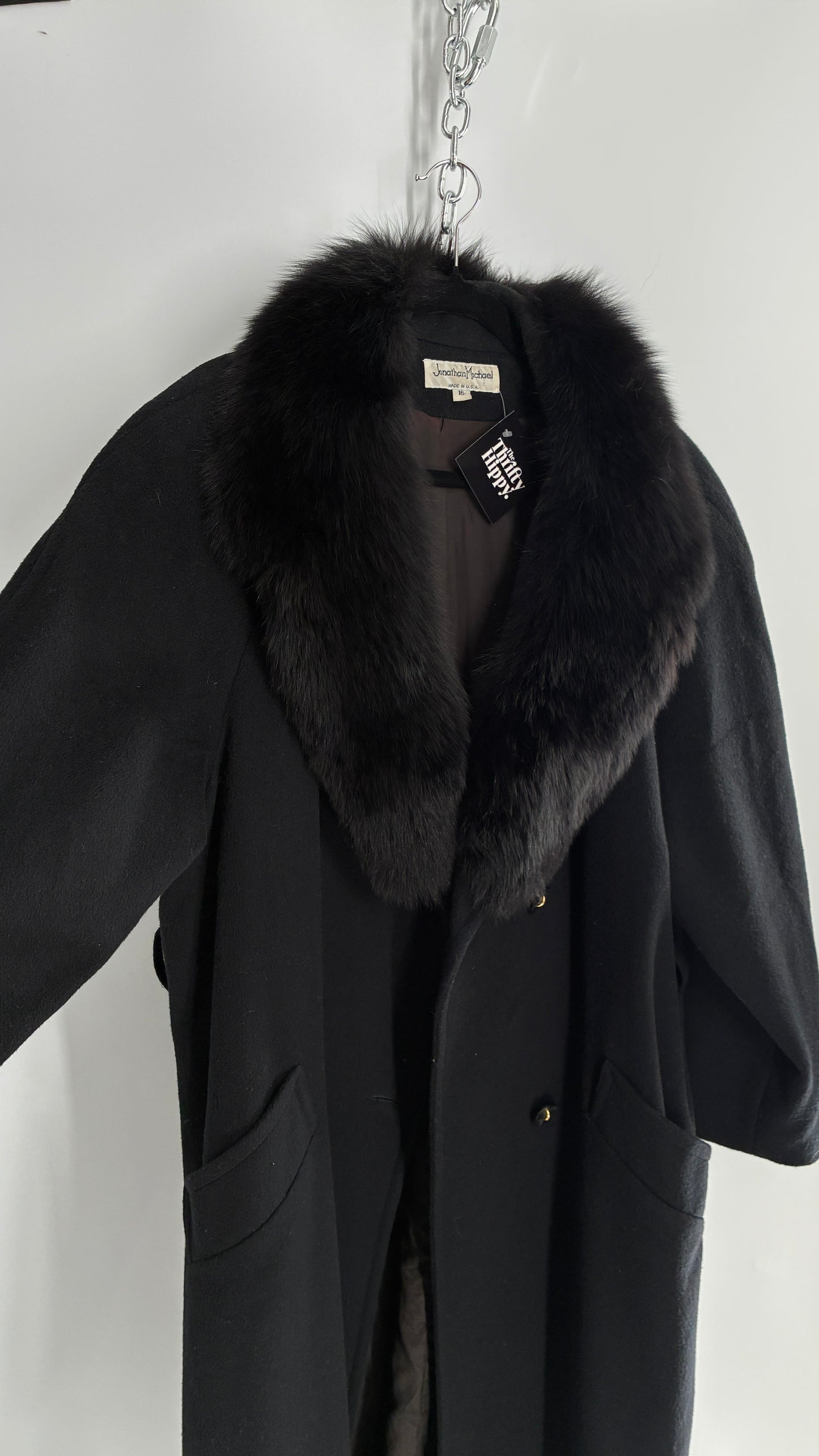 Jonathan Michael Black Full Coat with Genuine Fur Collar (C)(16)