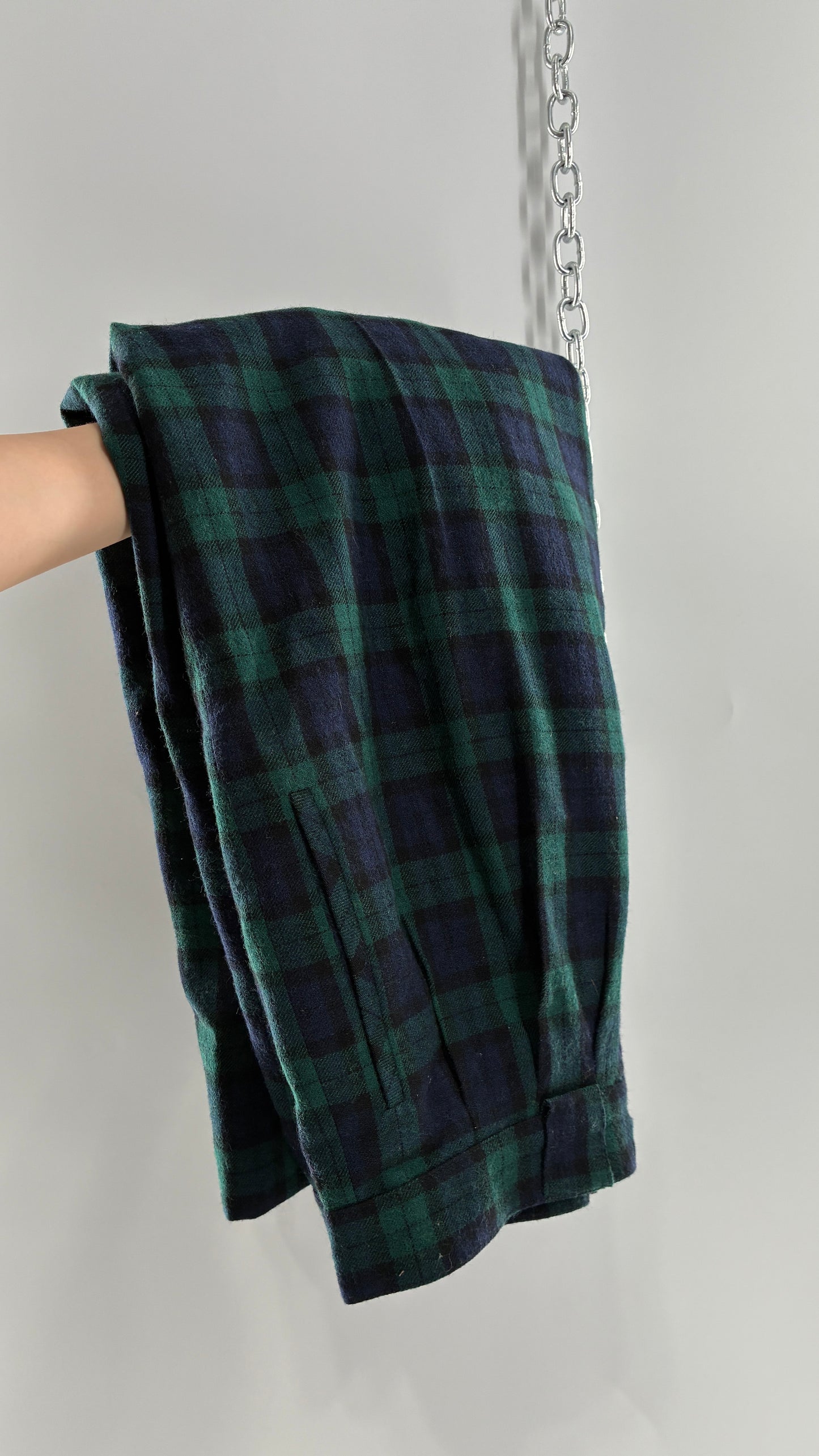 Vintage Collectible Gold by GIORGIO SANT’ANGELO 100% Wool Plaid Navy and Green Trouser (10)