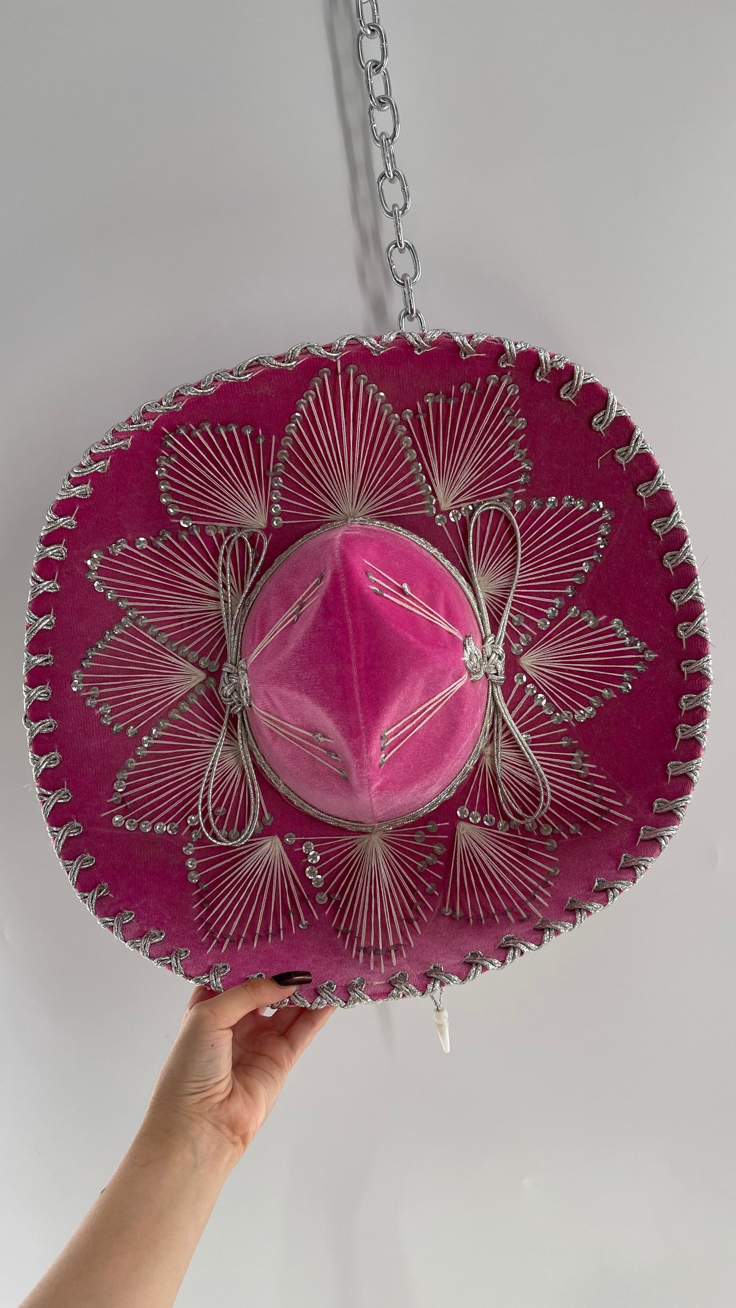 Vintage 1970s Pink and Silver Salazar Yepez Sombrero