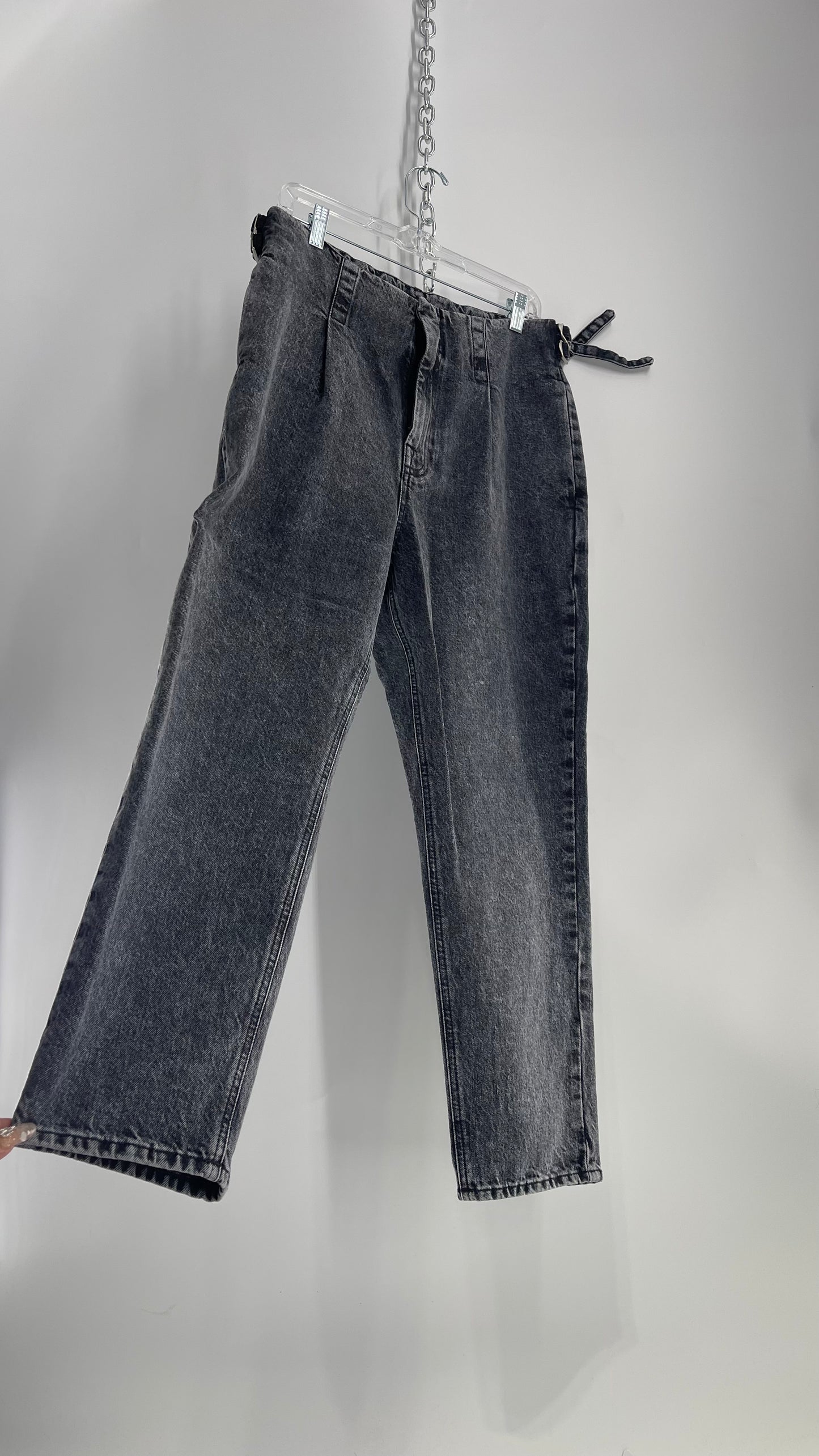 PRPS Charcoal Acid Wash High Waisted Jeans with Pleats and Adjustable Pulls (31)