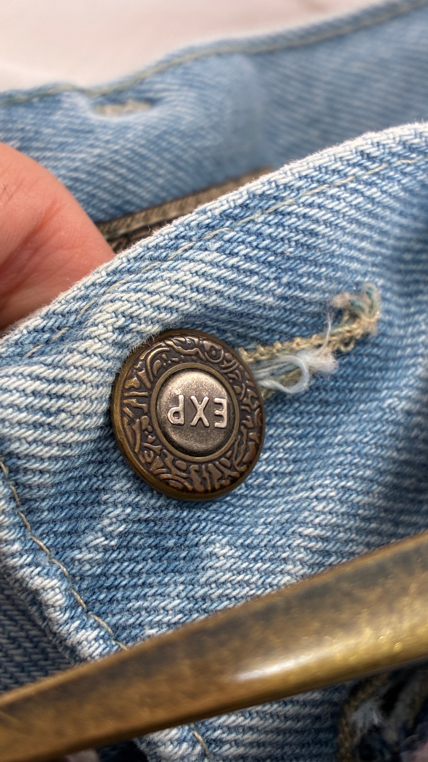 Vintage 1990s EXPRESS Ultra High Waisted Jean Shorts with Wide Waist Belt (1/2)