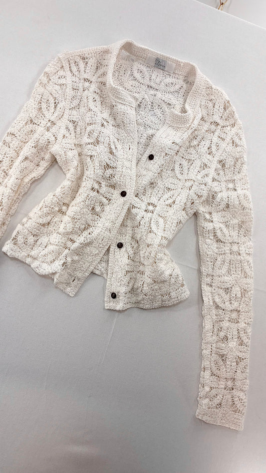 Imported Portuguese 100% Cotton Crochet Cardigan NWOT (Medium)