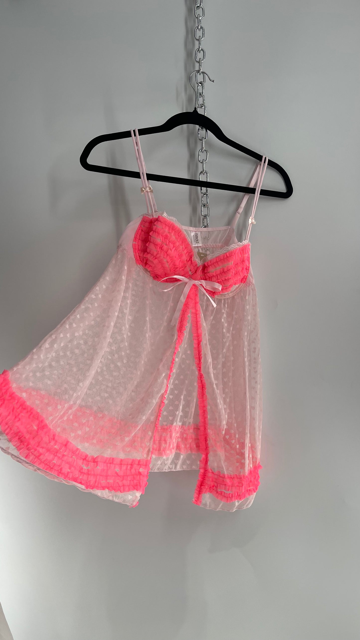 Vintage NIKKI Intimates Neon Pink Babydoll with Ruffles (36C/L)