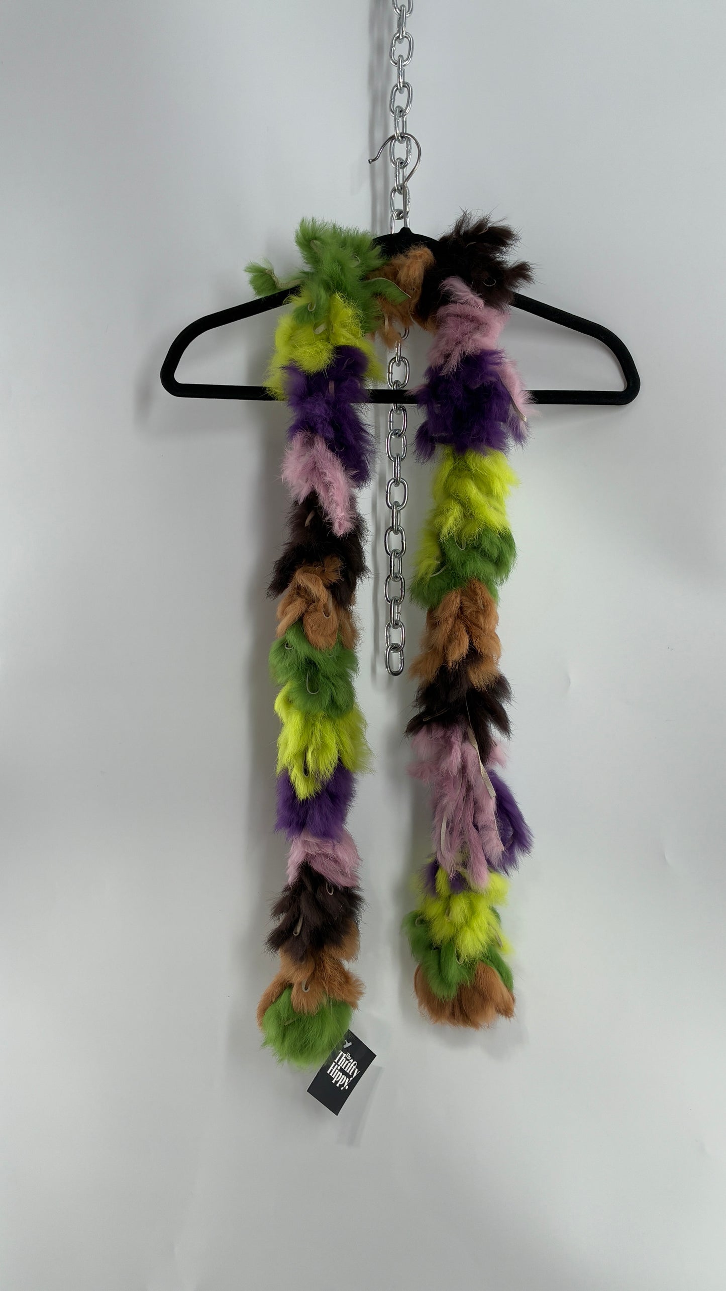 Vintage Multicolored Brown Purple Green Rabbit Fur Scarf