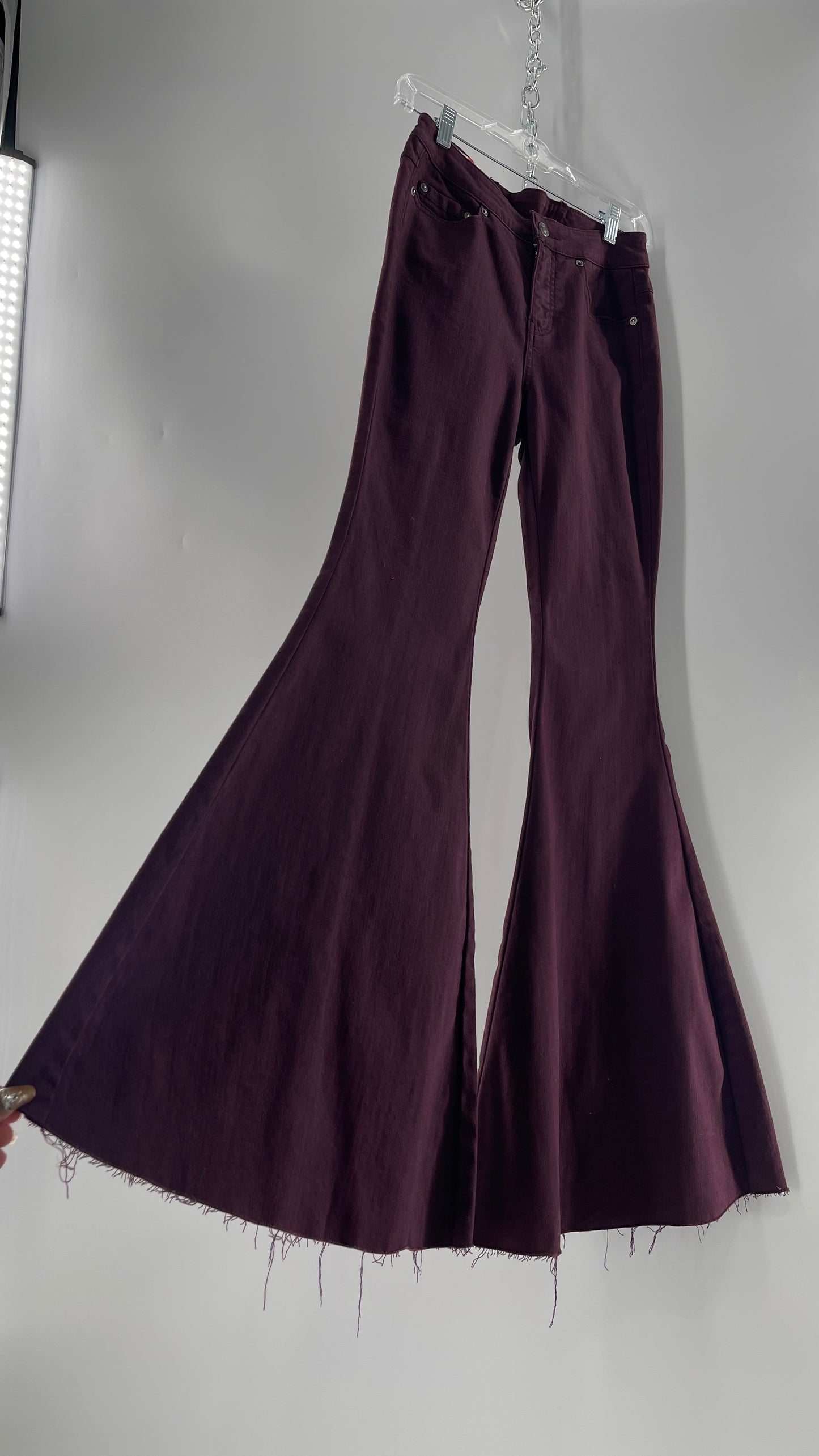 Free People Maroon Flare Raw Cut Hem Jeans (Size 26)