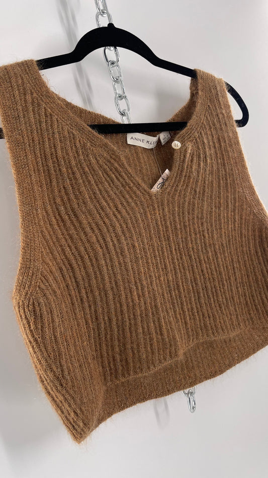 Vintage Anne Klein 42% Mohair Tan Knit Tank with Gold Tinsel (Large)