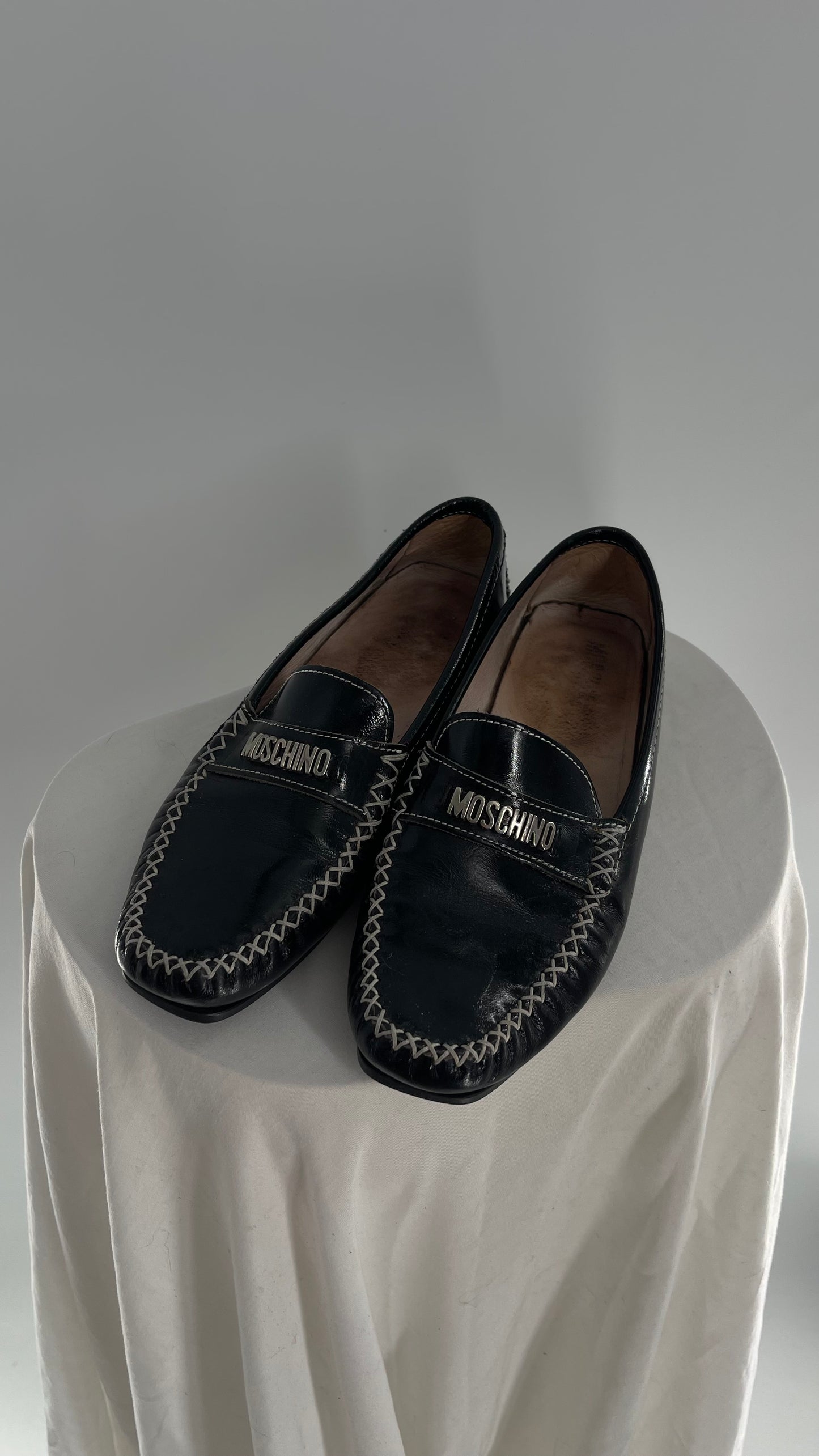 Vintage MOSCHINO Patent Loafer with Metal Lettering (36)