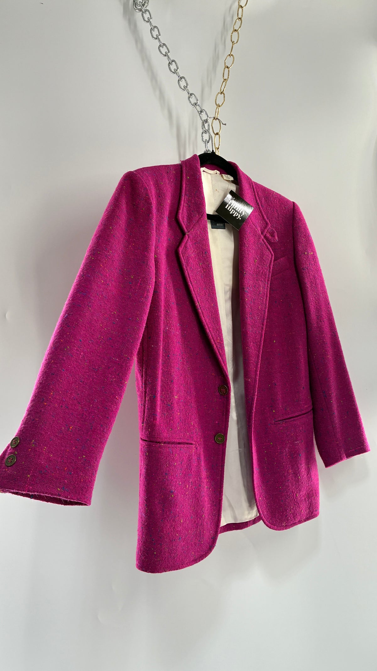 Vintage LIZWEAR Fuchsia Confetti Wool Blazer with Bronze Buttons (4)