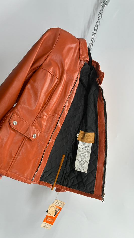Deadstock Vintage 1970s DROSPO Orange Genuine Leather Fitted Jacket  (12)