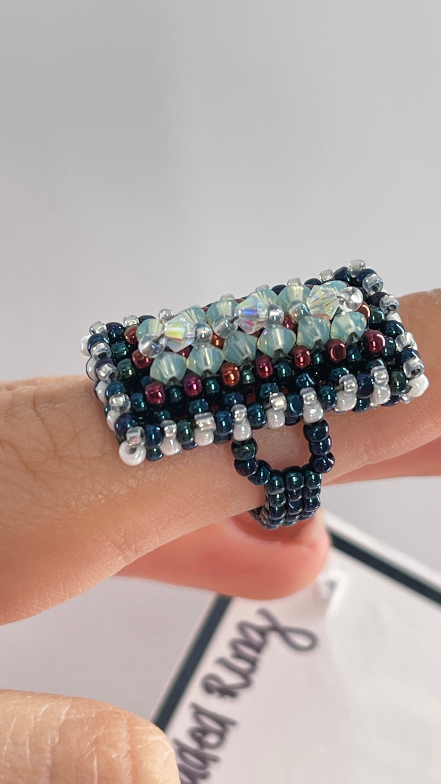 Vintage 70s Fully Beaded Ring
