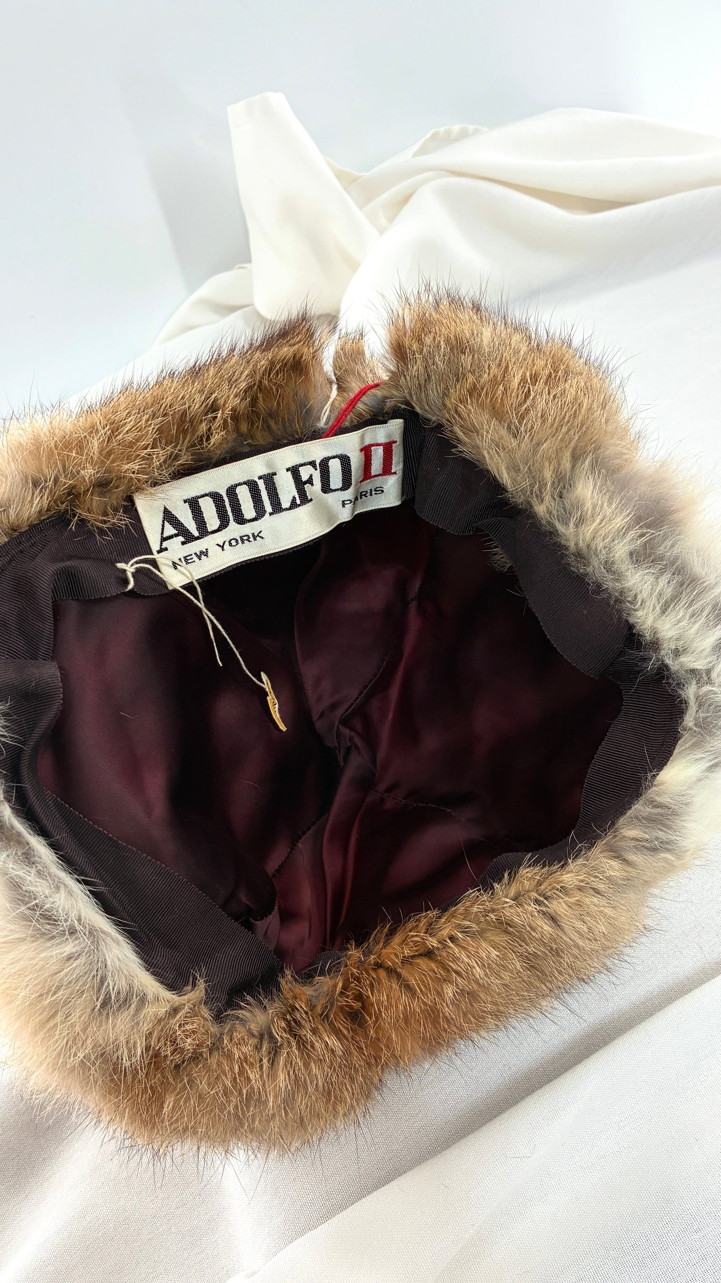Deadstock Vintage 1960s ADOLFO II New York Paris Genuine Rabbit Fur Capulet Hat