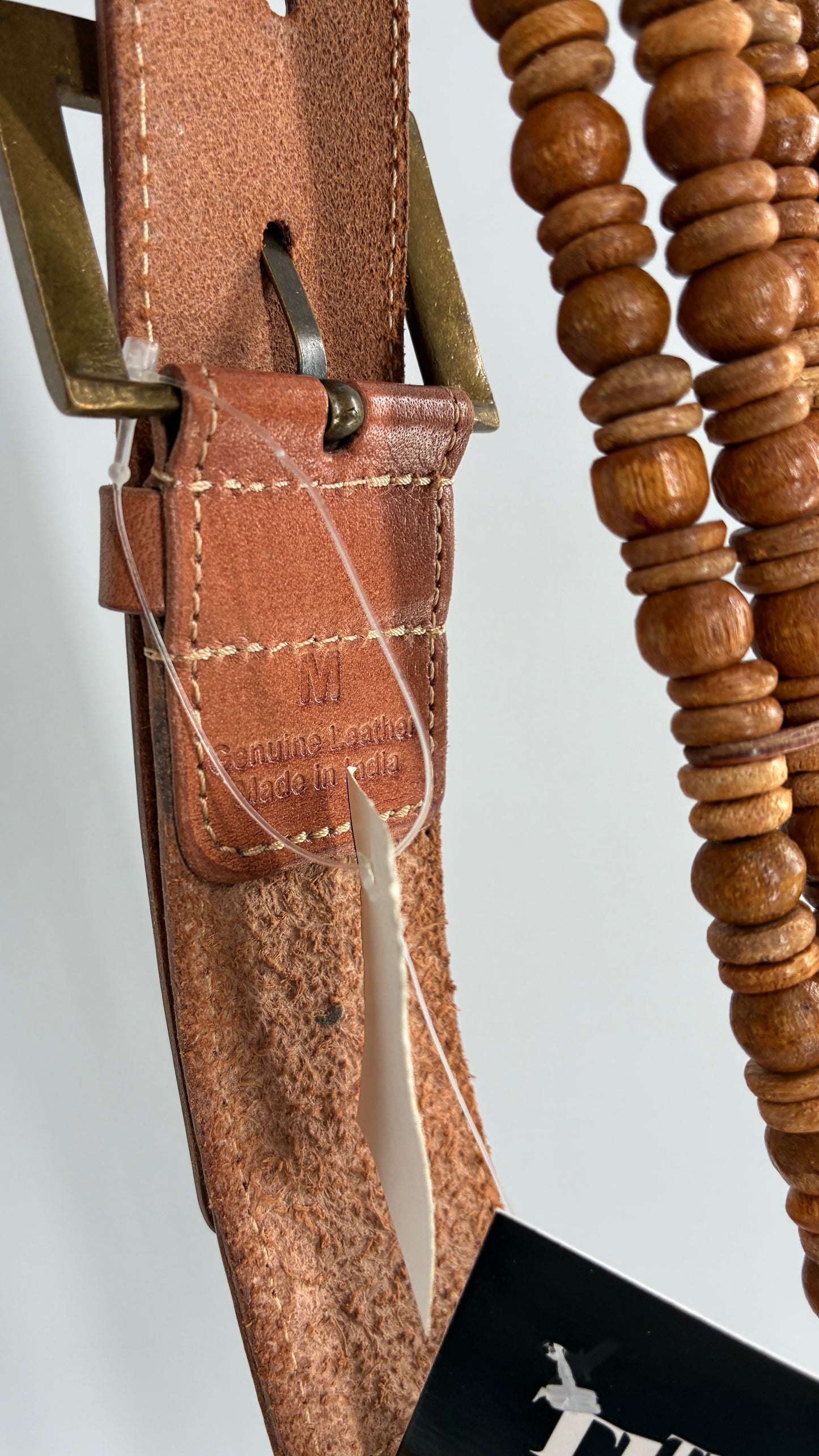 Vintage Leather, Beaded Belt with Tags Attached (Medium)