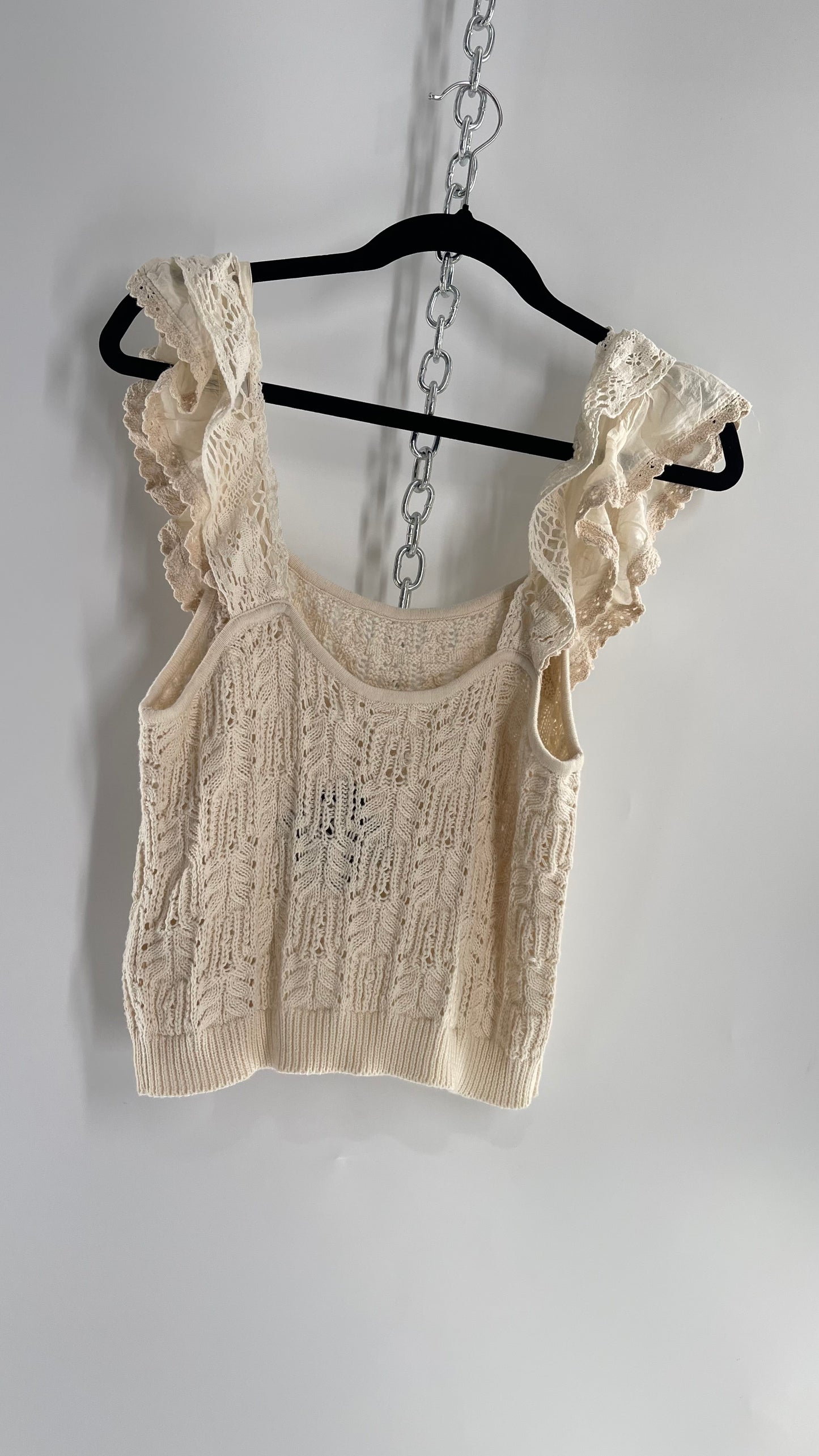 Anthropologie Beige Knit Tank with Ruffled Straps (Large)