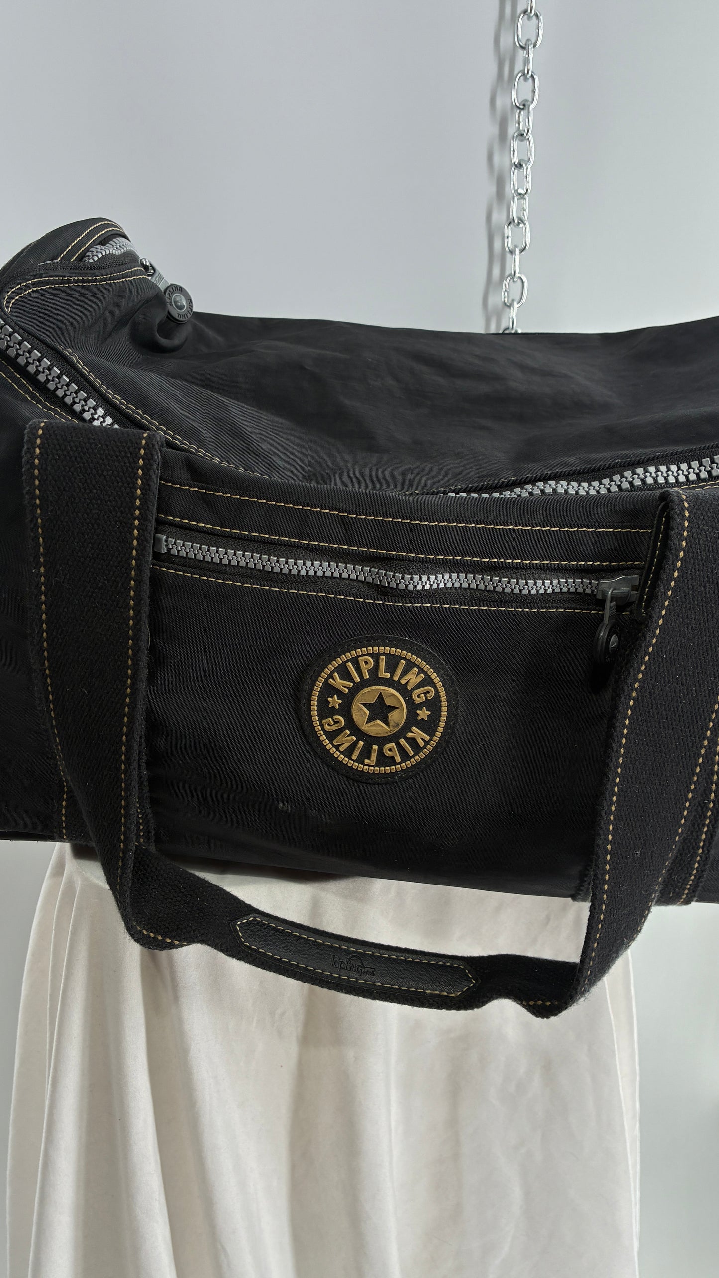 Vintage KIPLING Black Rolling Luggage Duffle Bag Suitcase with Extendable Handle