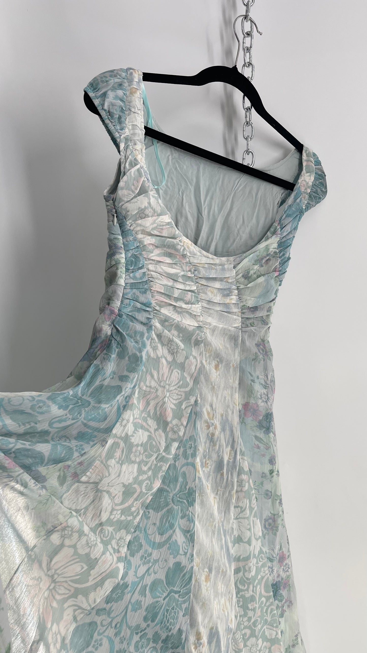 Free People Heart to Heart Blue Ruche Bust Handkerchief Hem Gown (0)