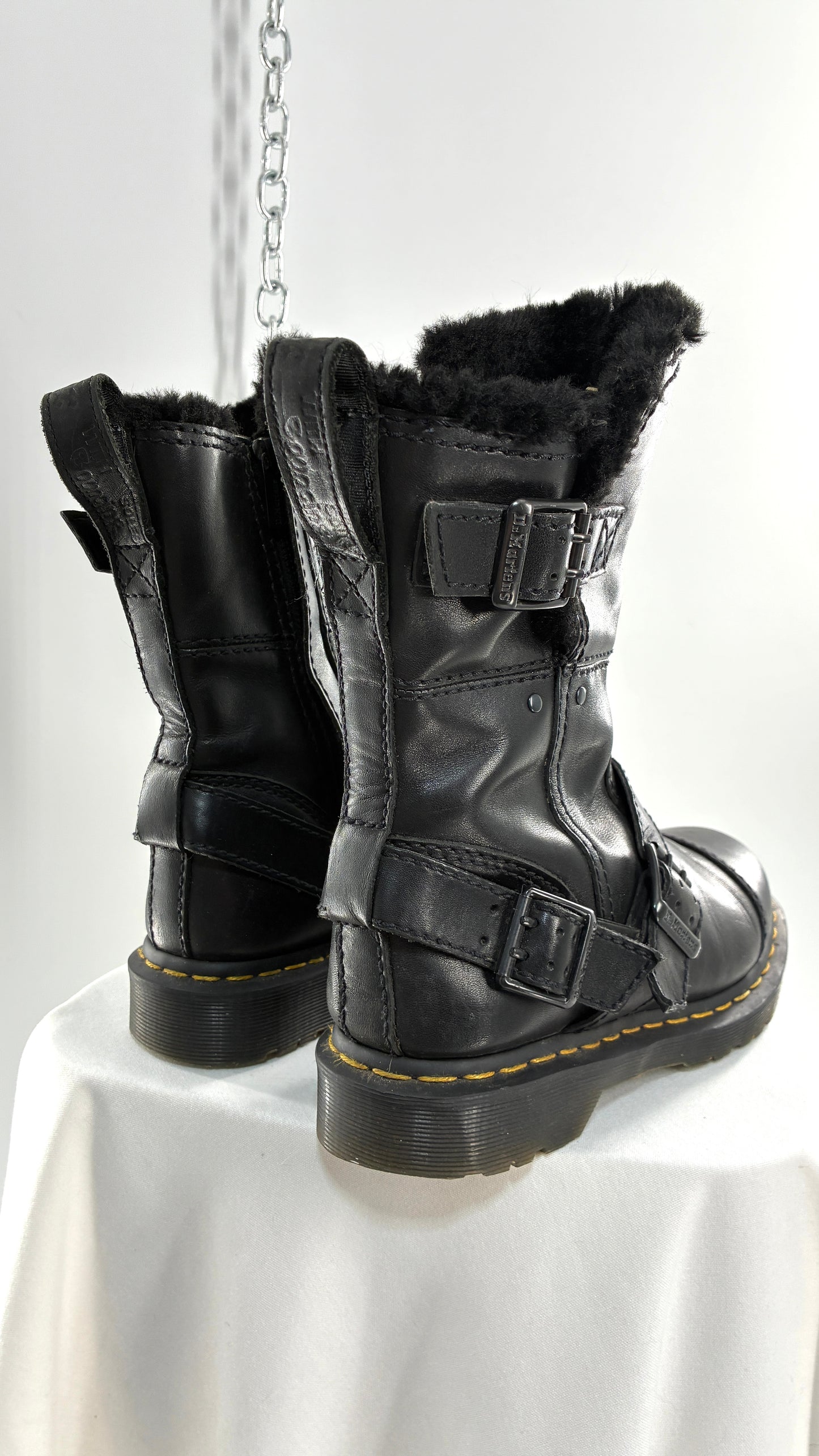 RARE Vintage Dr. Marten Kristy Mid Calf Faux Fur Black Leather Boots (8L)