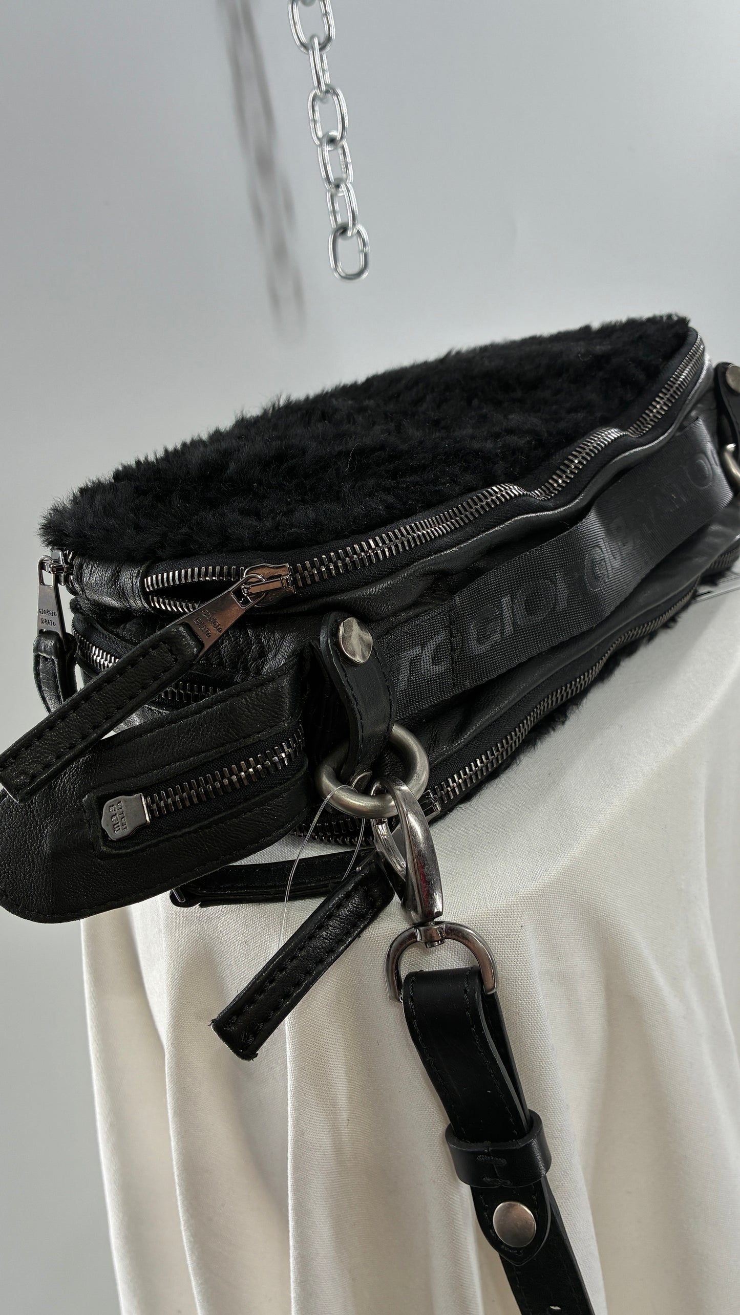 GIORGIO BRATO Black Lamb Leather Convertible Shoulder Bag and Backpack