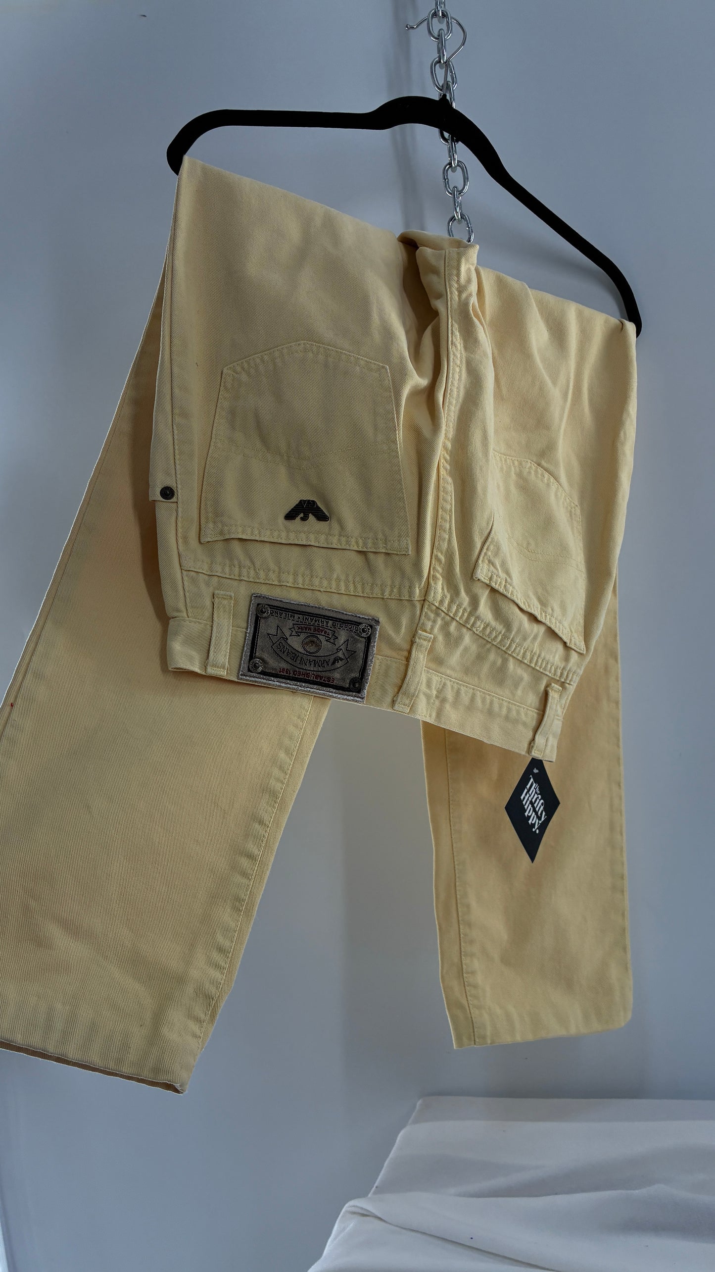 Vintage GIORGIO ARMANI Baby Yellow High Waisted Jeans with 80s Jacron Made in Italy  (29)