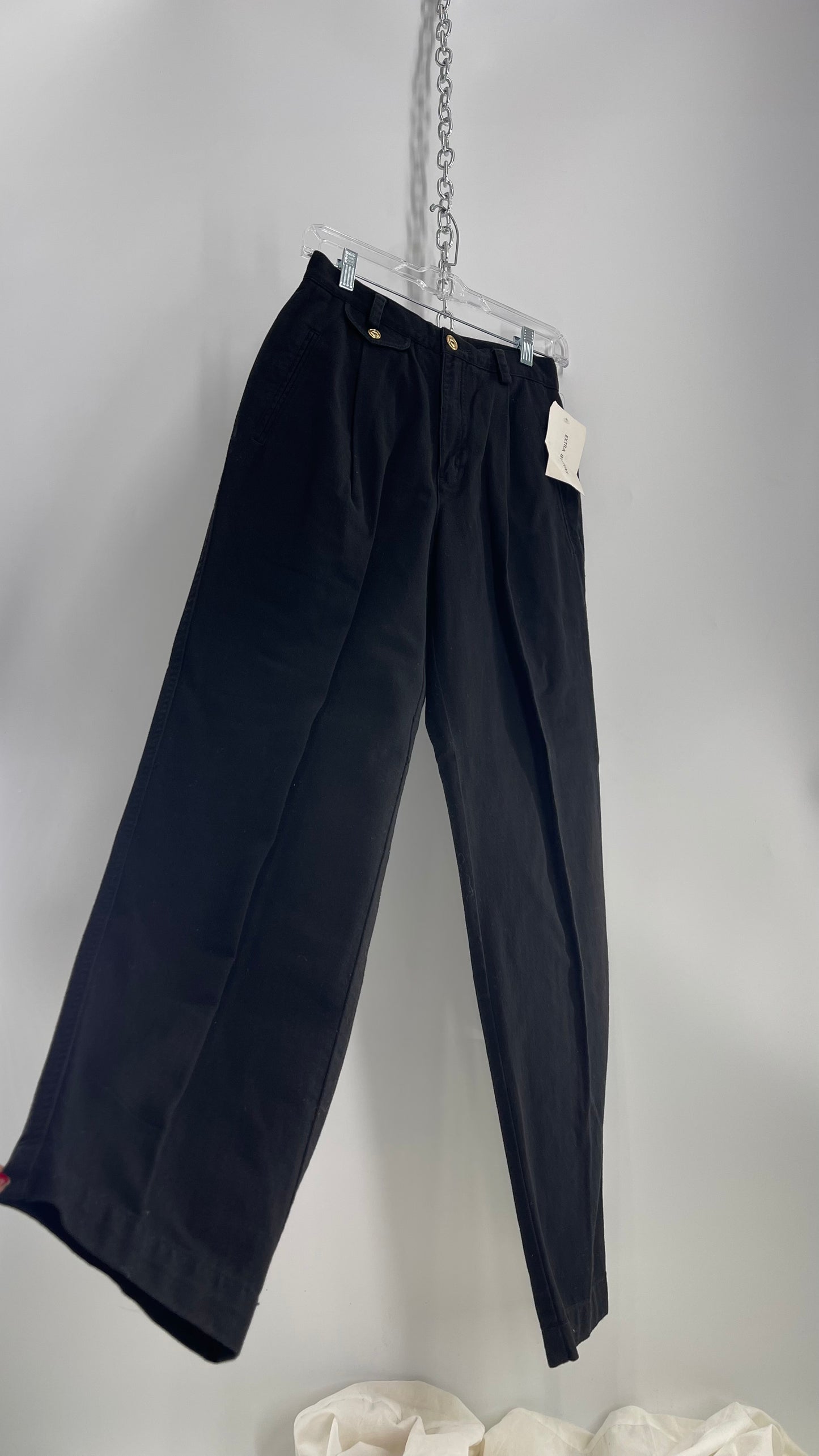 Deadstock Vintage Lizwear 1980s High Waist Black Pant with Pleats, Coin Pocket and Gold Hardware (8)