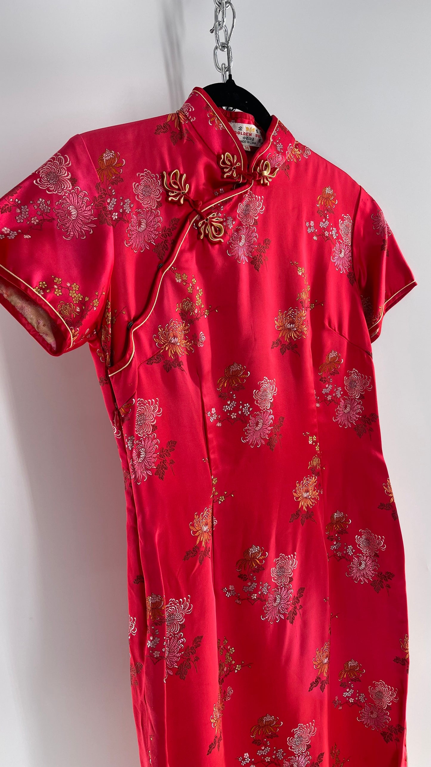 Vintage Golden Bee Silk Chinese QiPao  (C) (36)