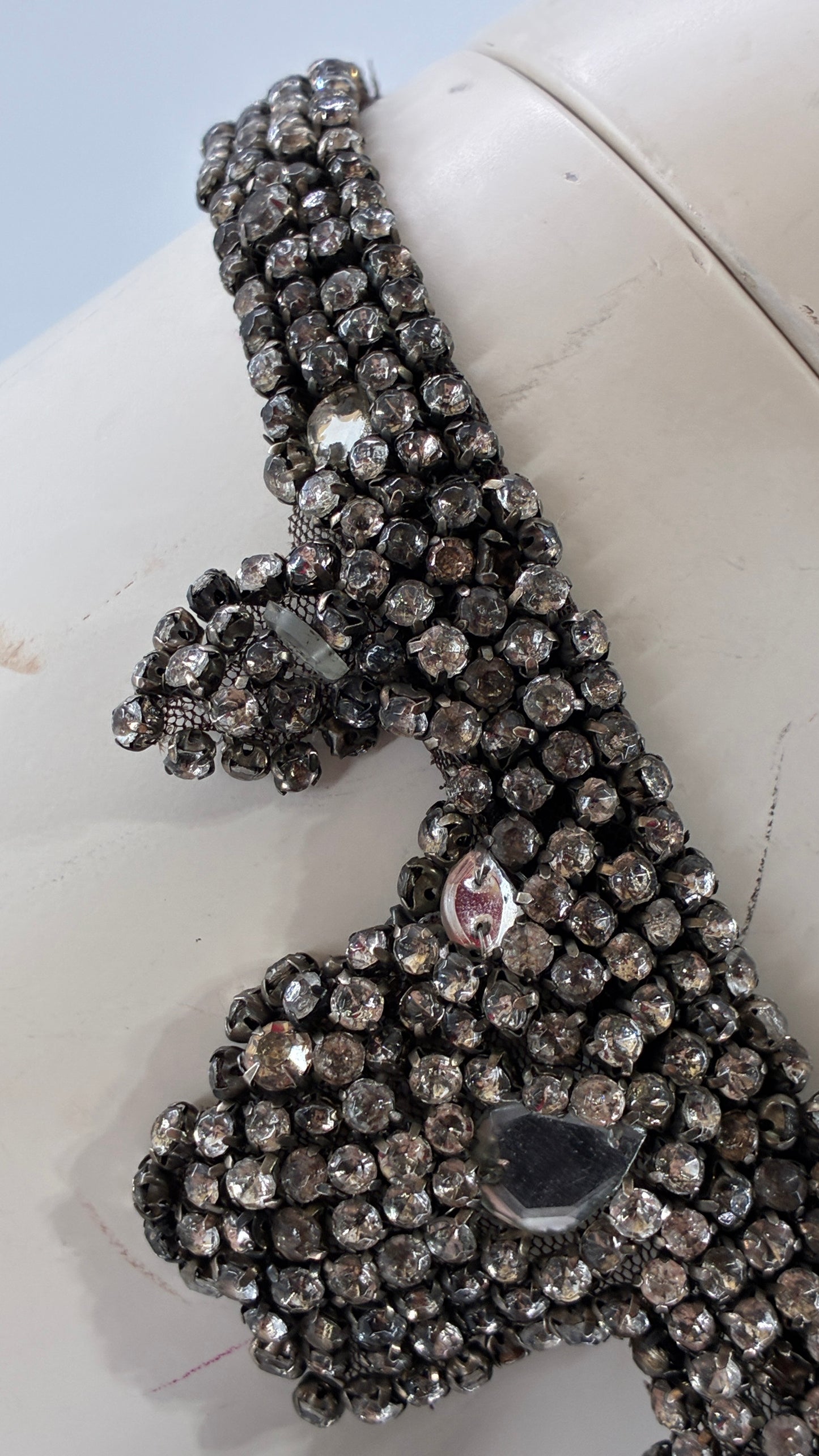 Vintage Brown Suede Leather Scalloped Belt Covered in Rhinestones and Heavy Ornate Beading