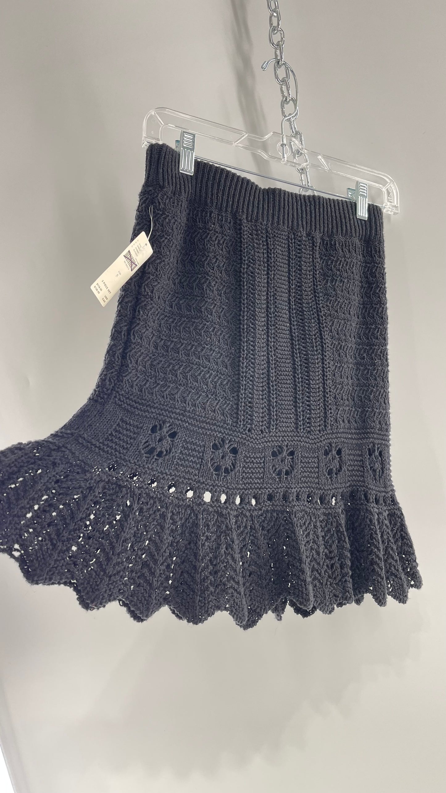 Anthropologie Black Crochet Knit Mini Skirt with Tags Attached (Small)