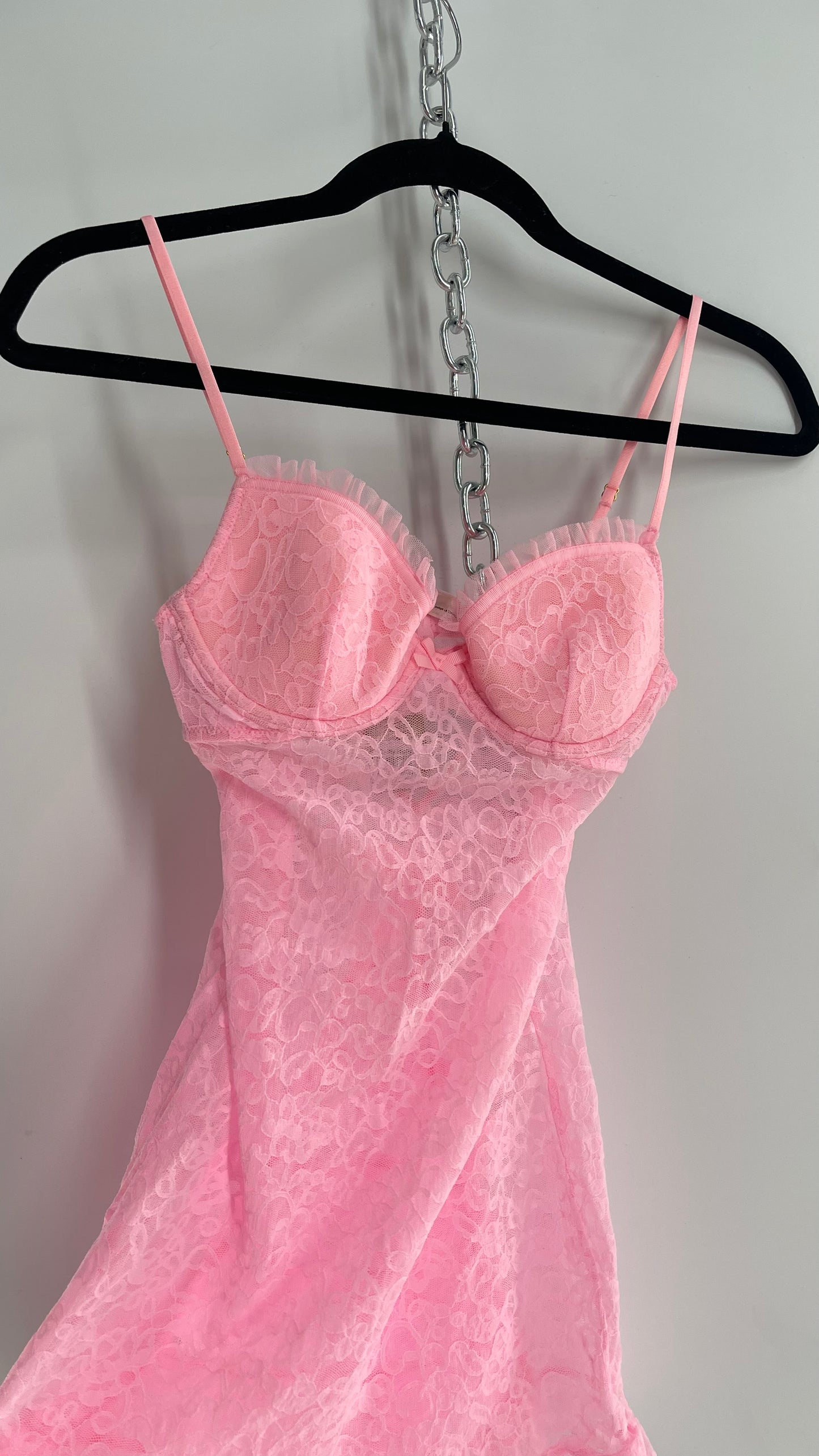 Vintage Victoria’s Secret Pink Lace Bustier with Ruffled Bum  (Small)