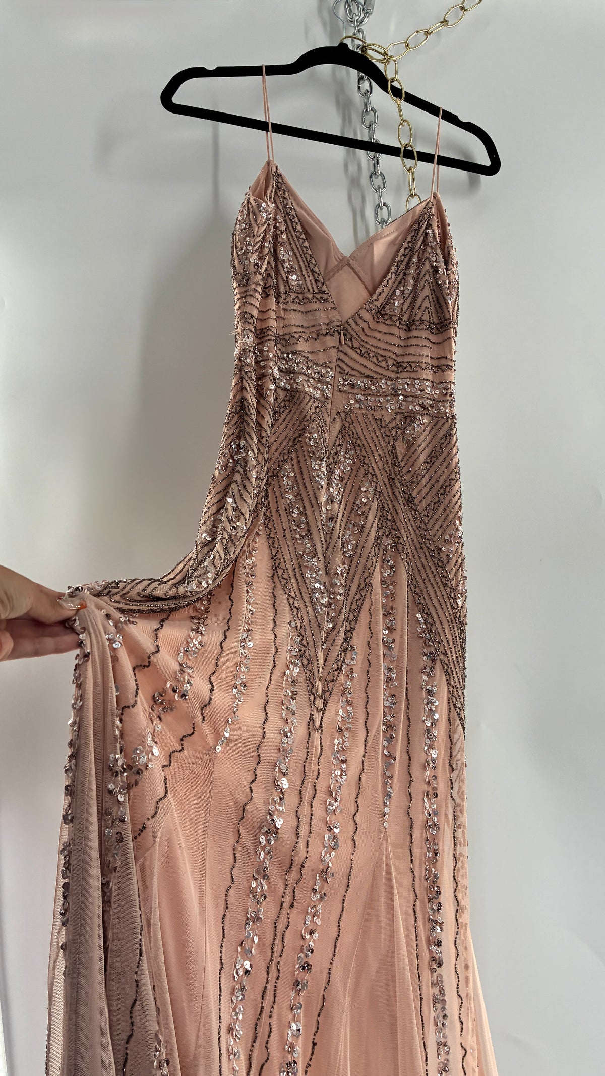 Vintage MARINA Dusty Pink Beaded Gown (2)