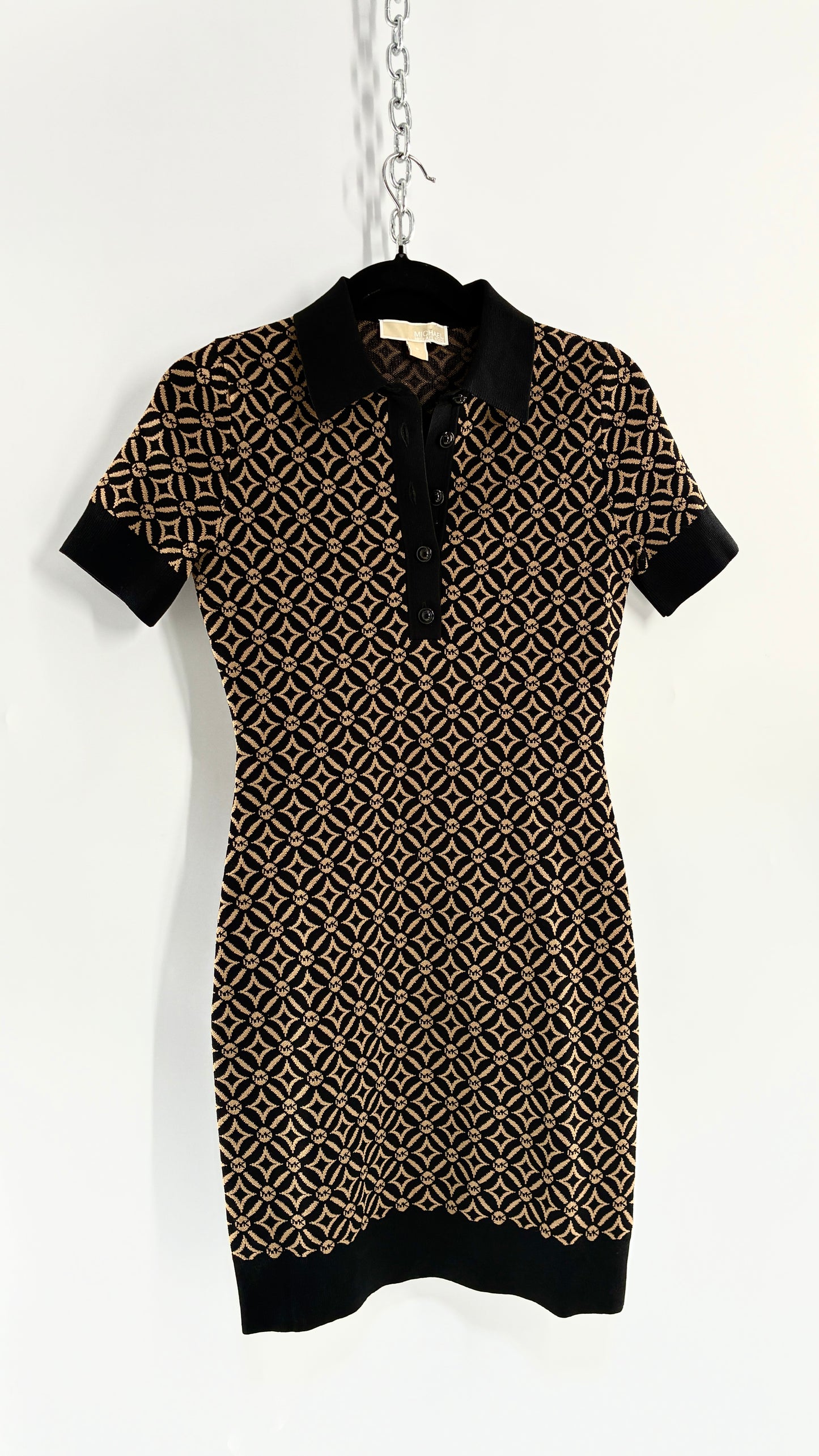Vintage Michael Kors Thick Knit Collared Monogram Mini Dress (Small)