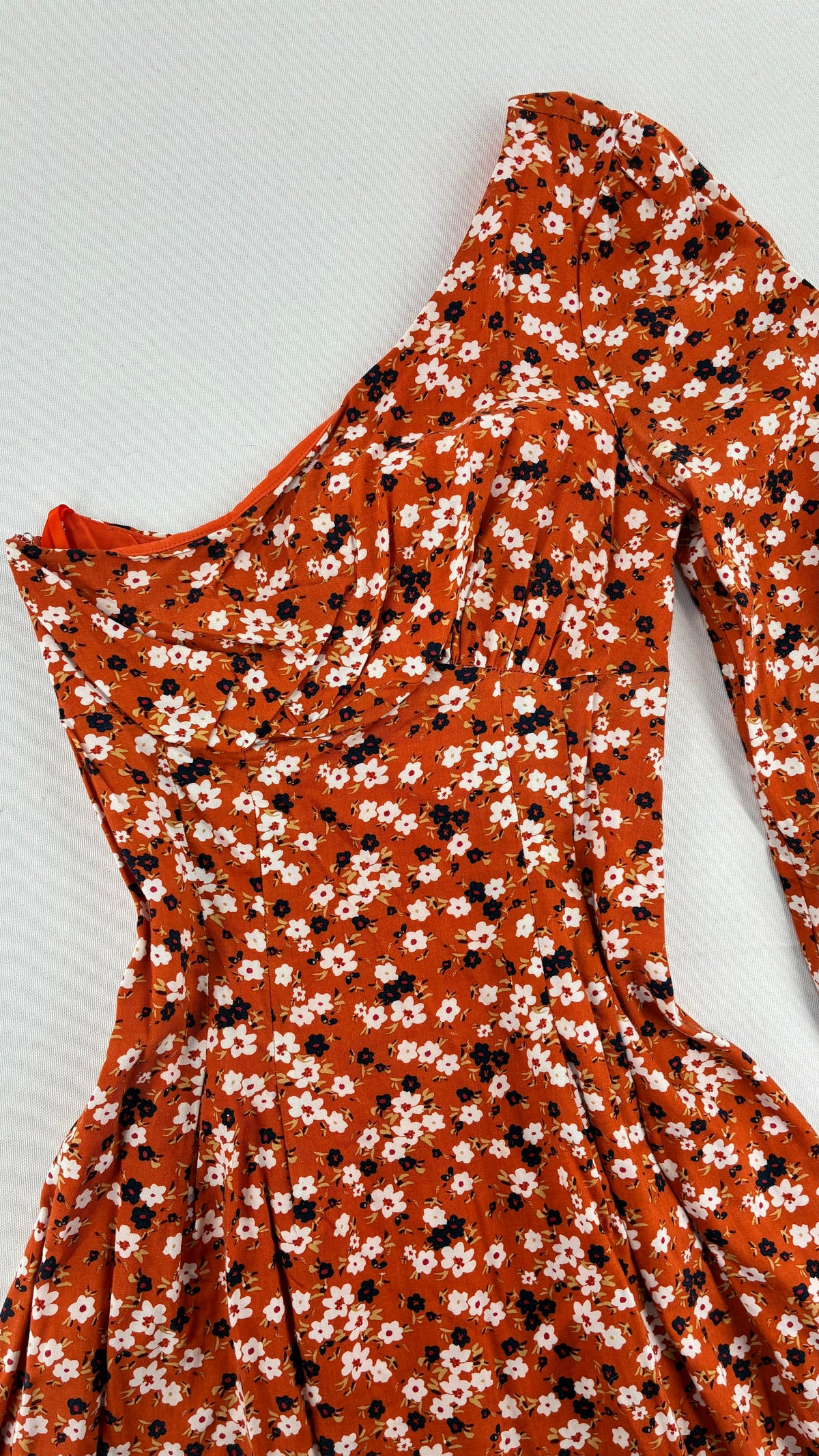 Free People Orange Asymmetric Single Sleeve Flared Out Fall Florals Dress (0)