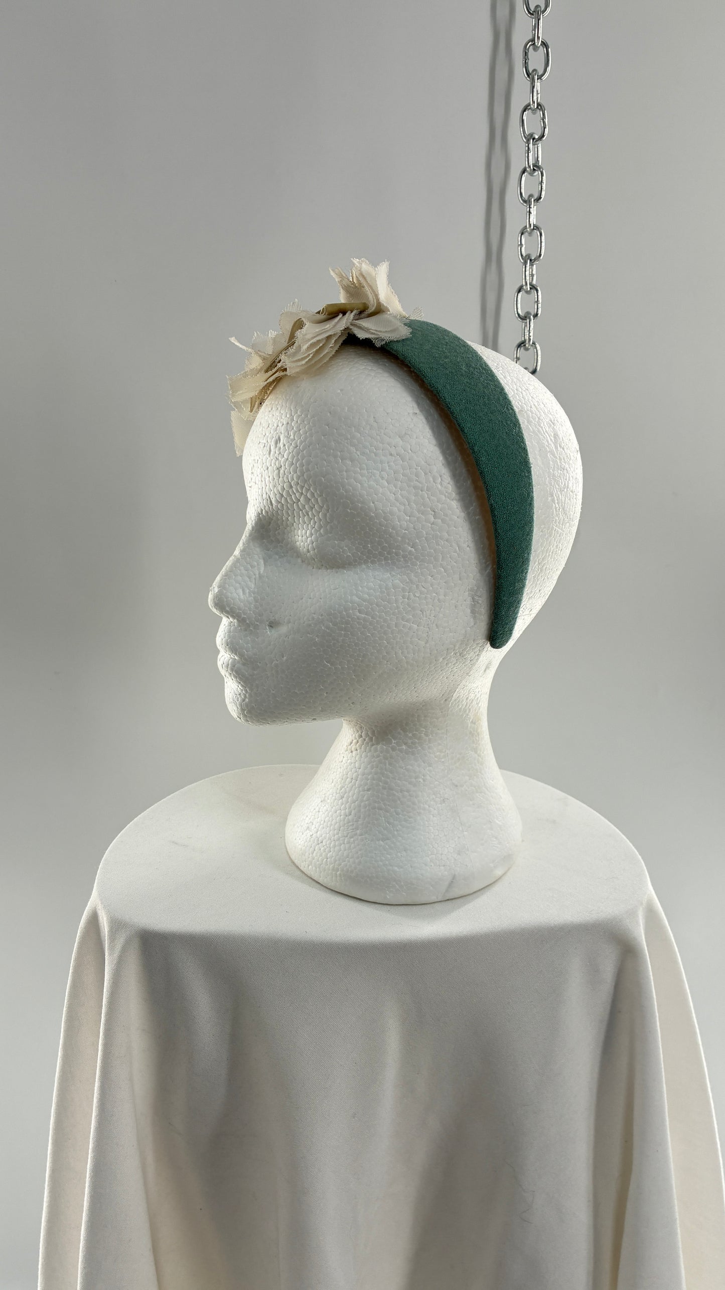 Vintage FARMER Handmade Blue Knit Headband with Velvet Bow Appliqués