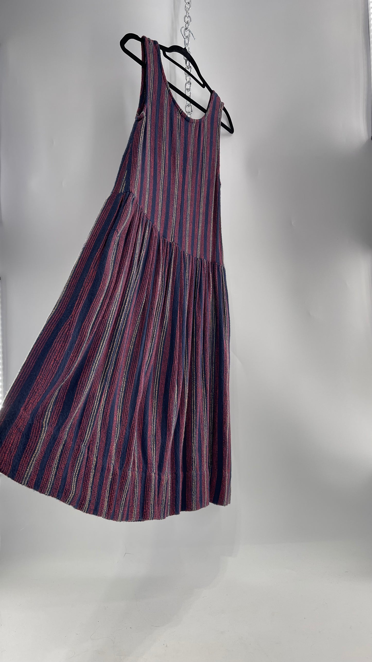 Becky Ashenden Vintage Hand Woven Shelburne, MA Midi Overall Dress with Pockets (M)