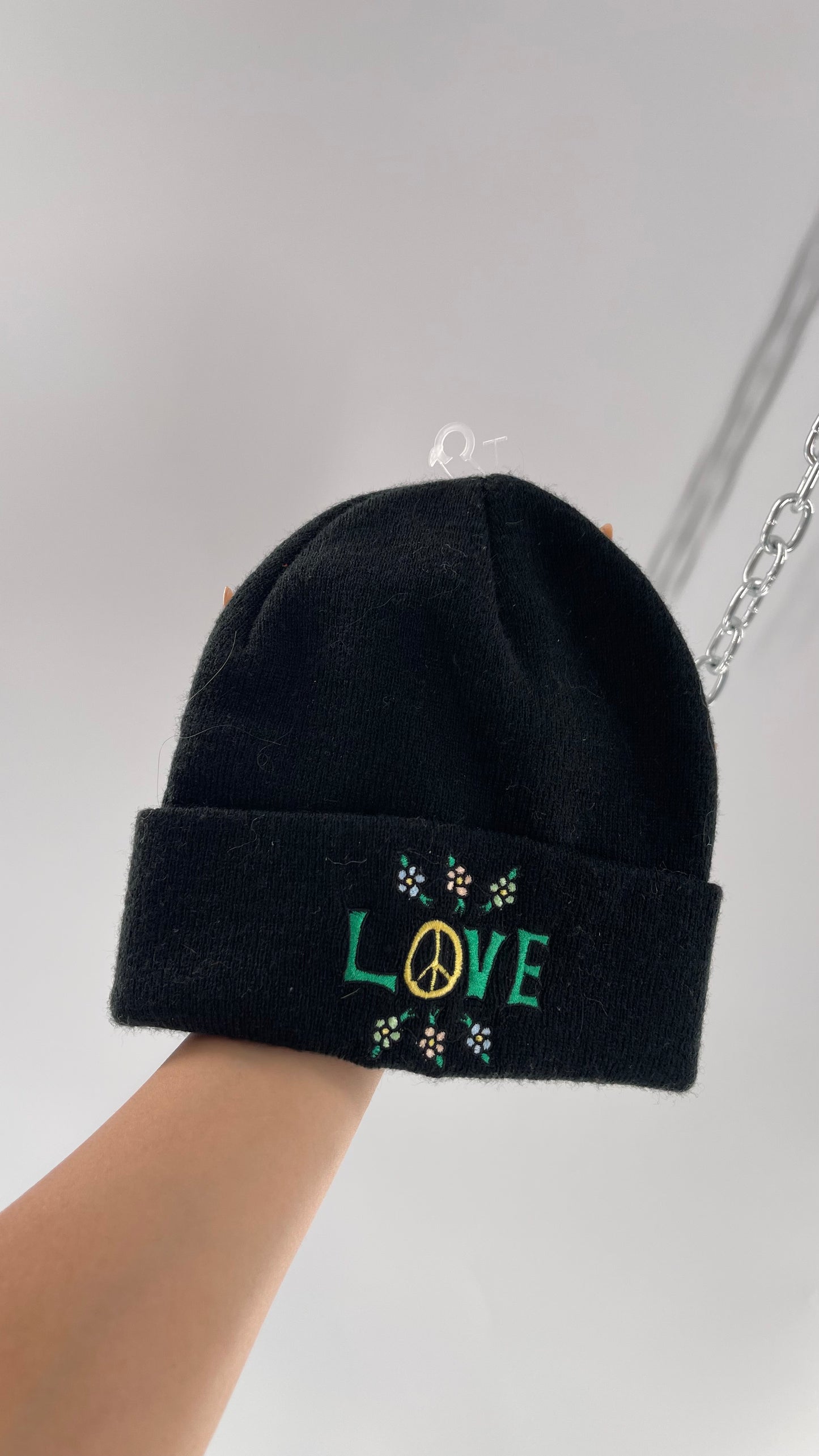 Coney Island Picnic Black Embroidered LOVE beanie