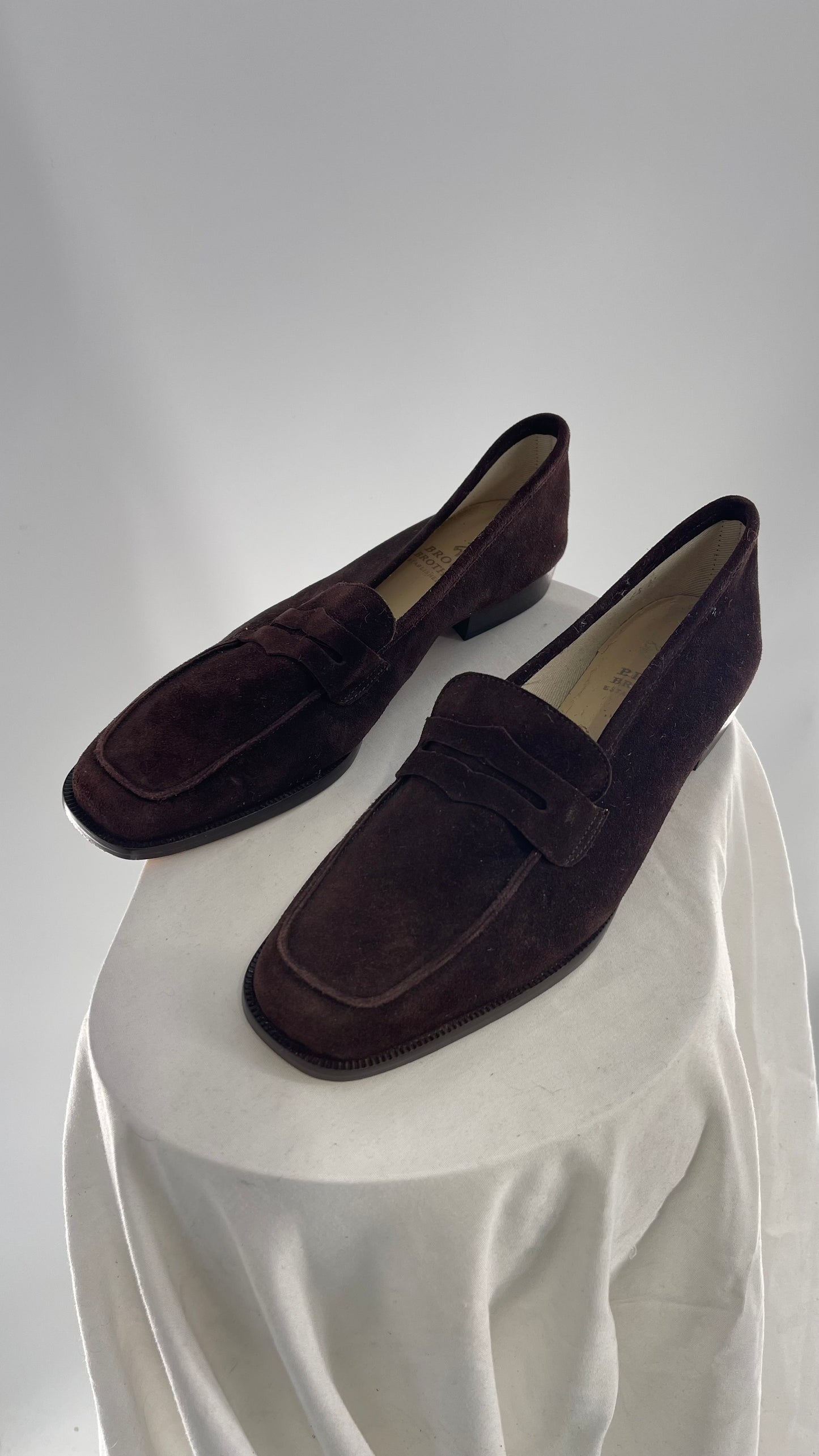 Vintage Brooks Brothers Brown Suede Leather Penny Loafers  (6.5)