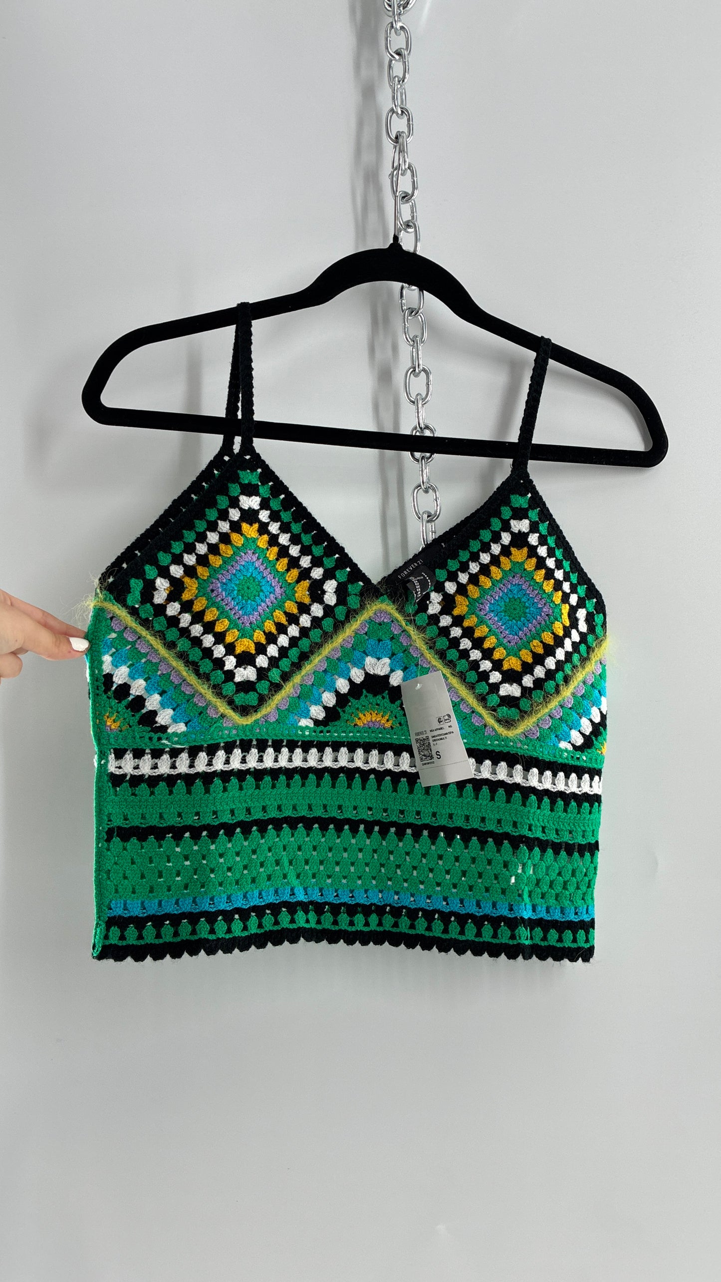 Vintage Crochet Knit Kelly Green Sleeveless Top with Tags Attached (Small)