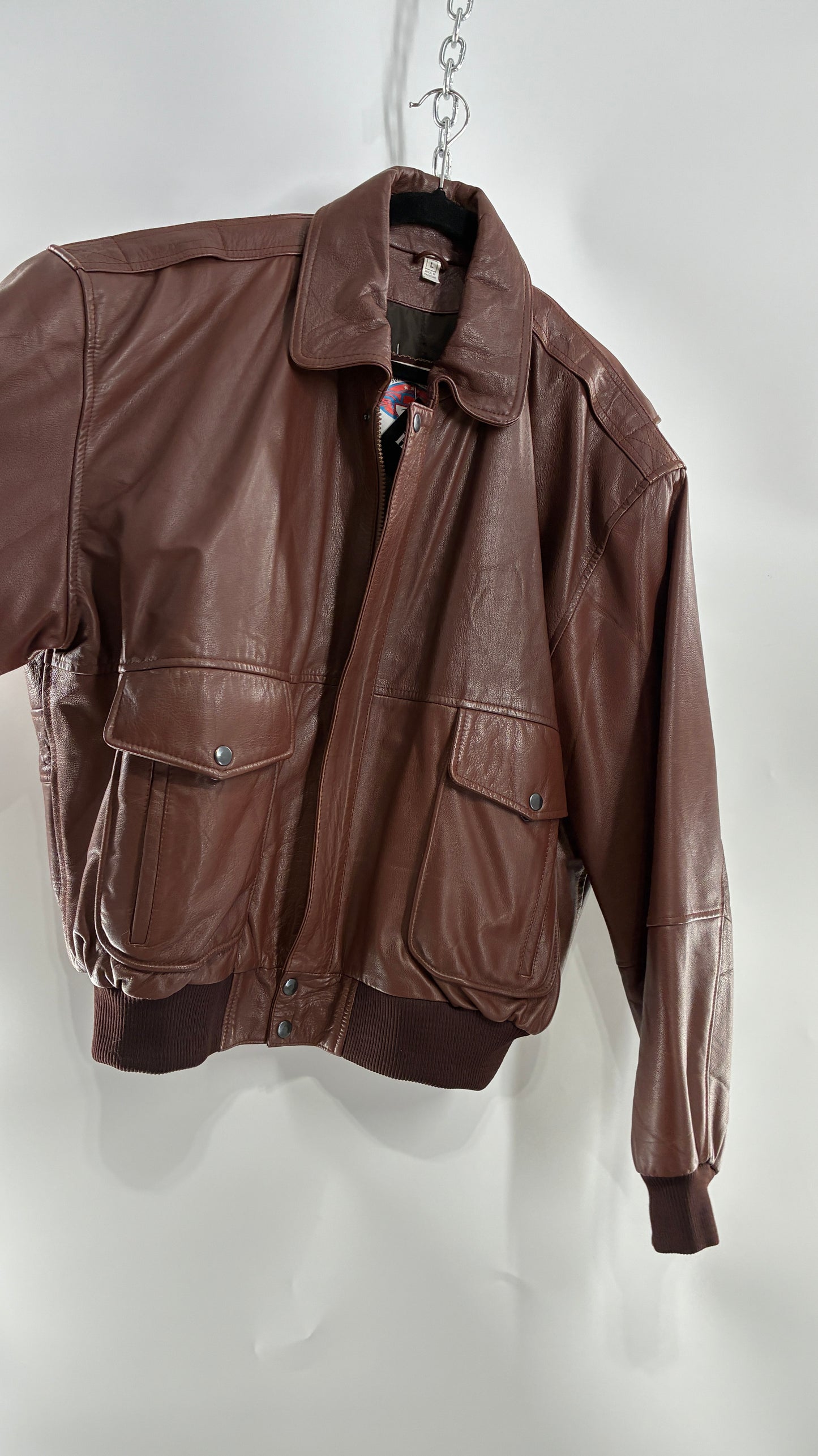 Vintage SUPER FORTRESS B2 Brown Leather Bomber Jacket (Large)