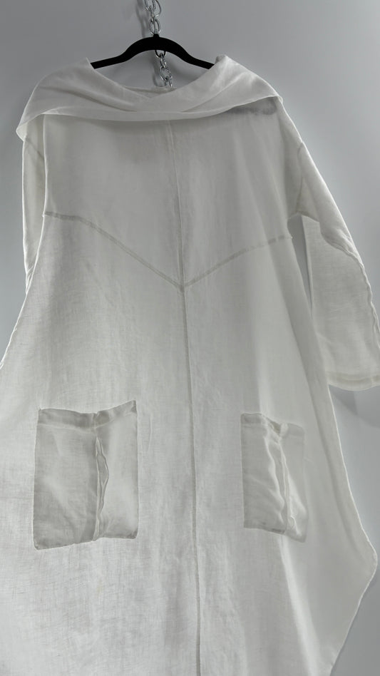 Vintage White 100% Linen Made in Italy Blouse Dress (Large)