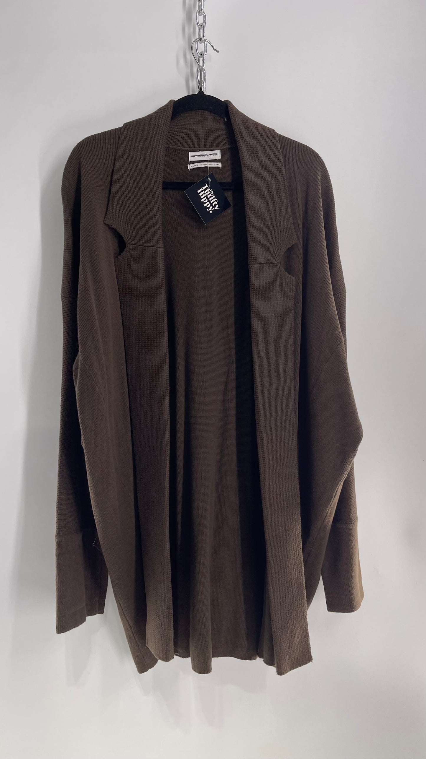 Urban Outfitters Thick Knit Dark Green/Brown Cardigan with Lapel (M/L)