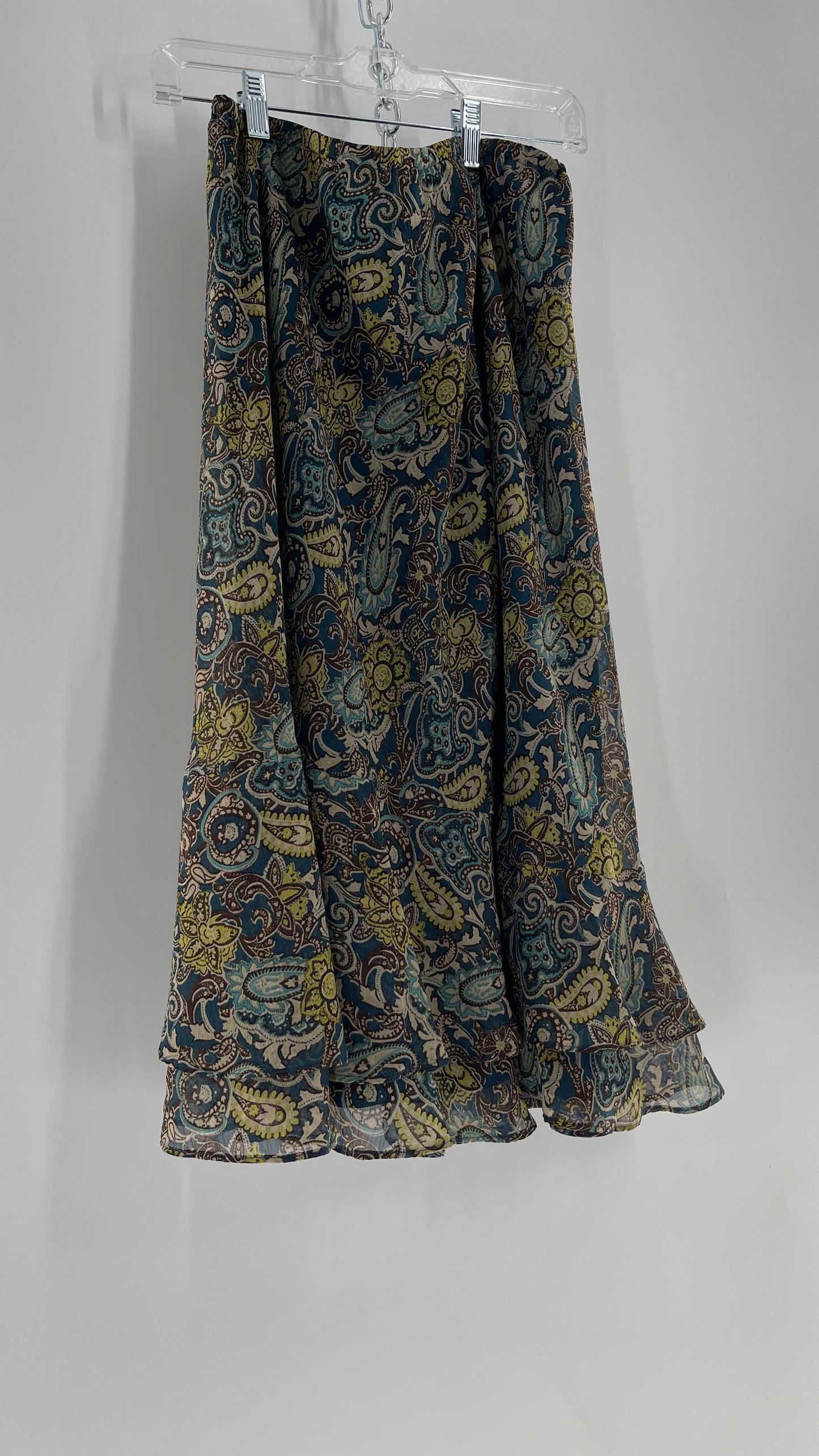 Vintage Paisley Brown/Blue/Green Skirt with Double Hem (16)