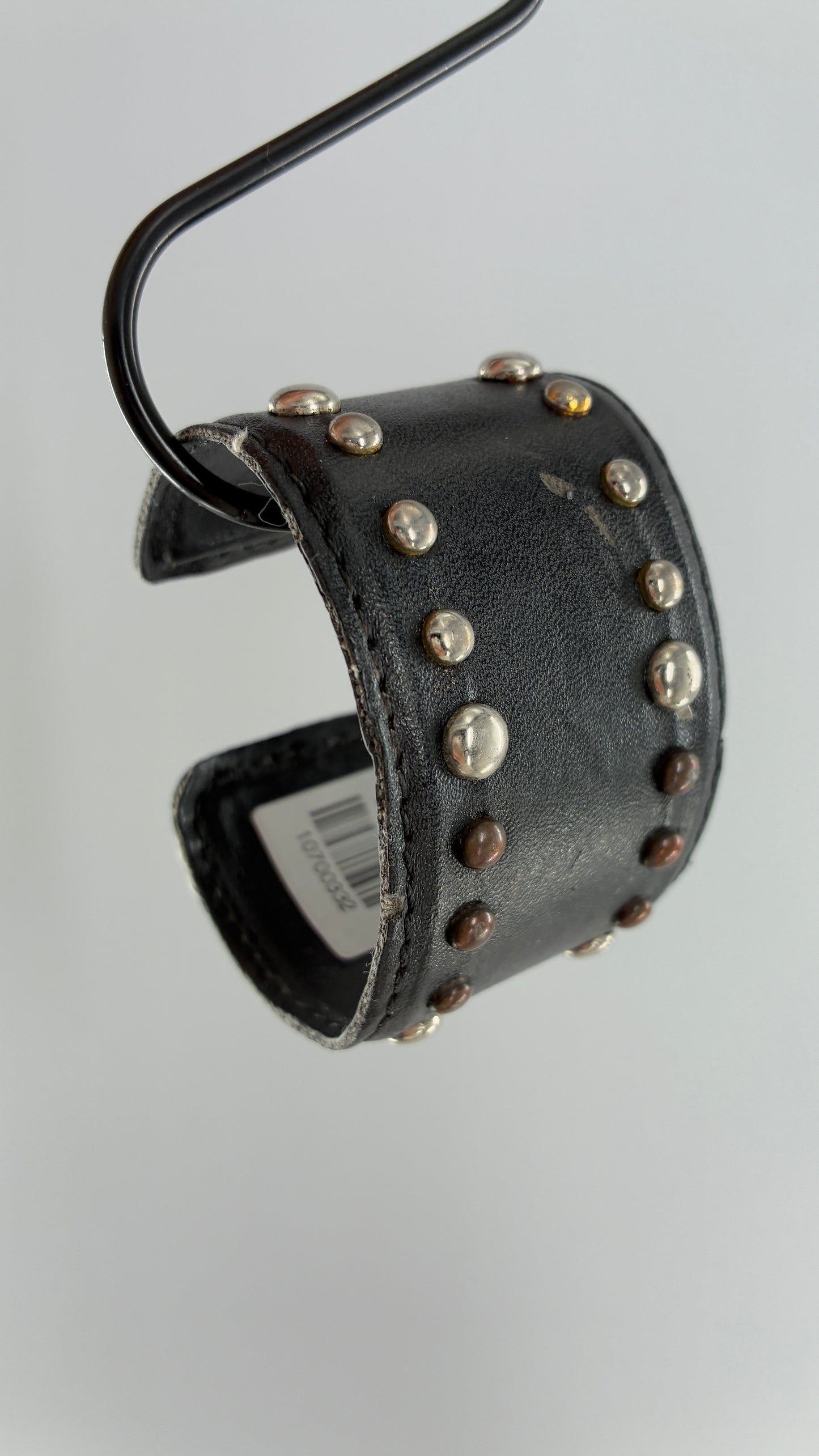 Vintage Leather Studded Mixed Metal Bangle