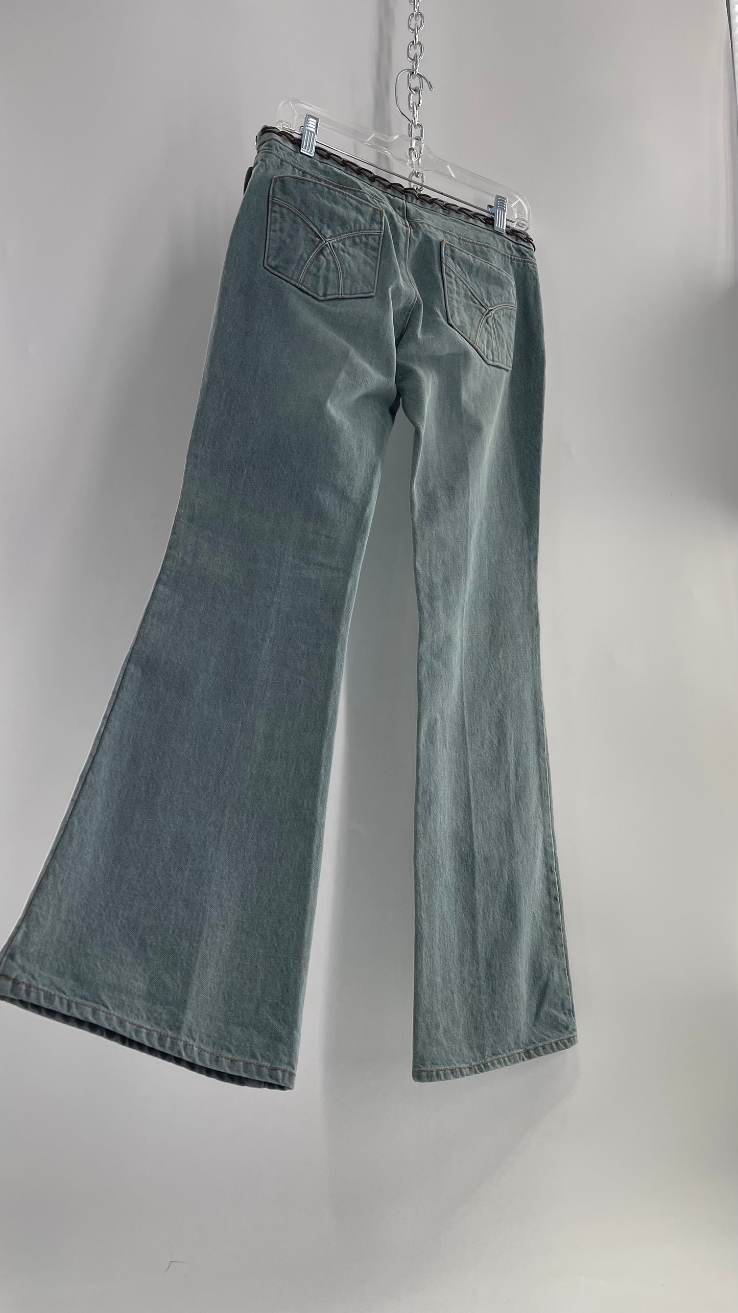 Vintage GAP Light Wash Denim Kick Flares with Bronze Chain Link Waistline (2)