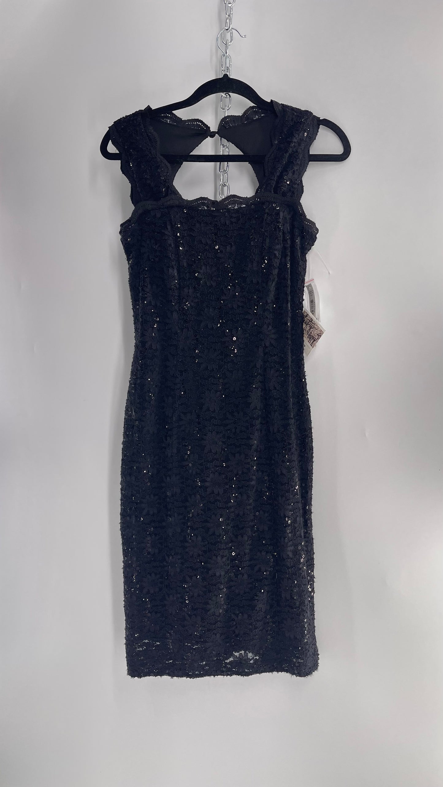 Vintage R & M Richards Black Sequin Midi Dress (4P)