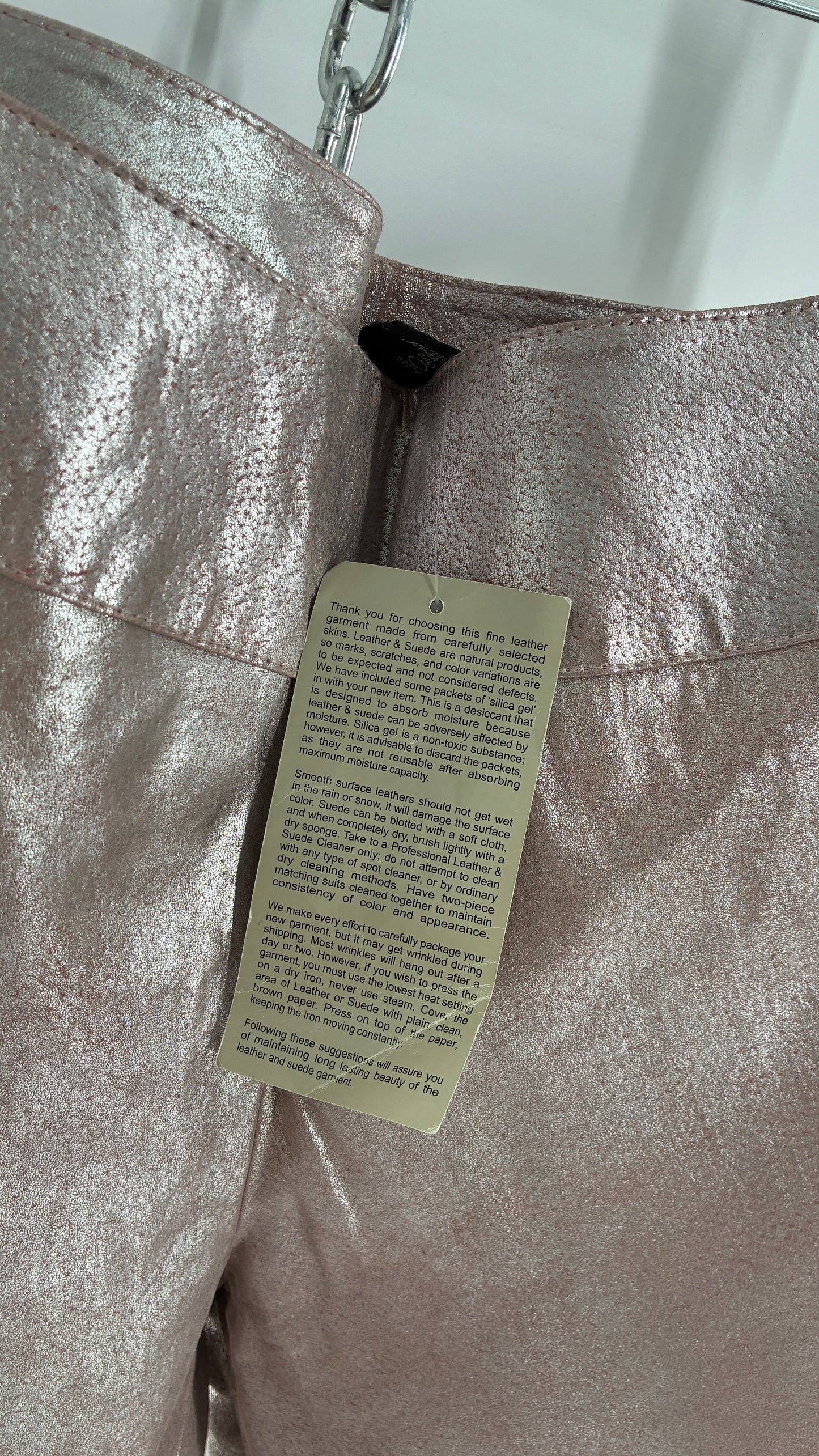 Vintage Deadstock METROSTYLE Pink Metallic Leather Low Rise Bottoms (12)