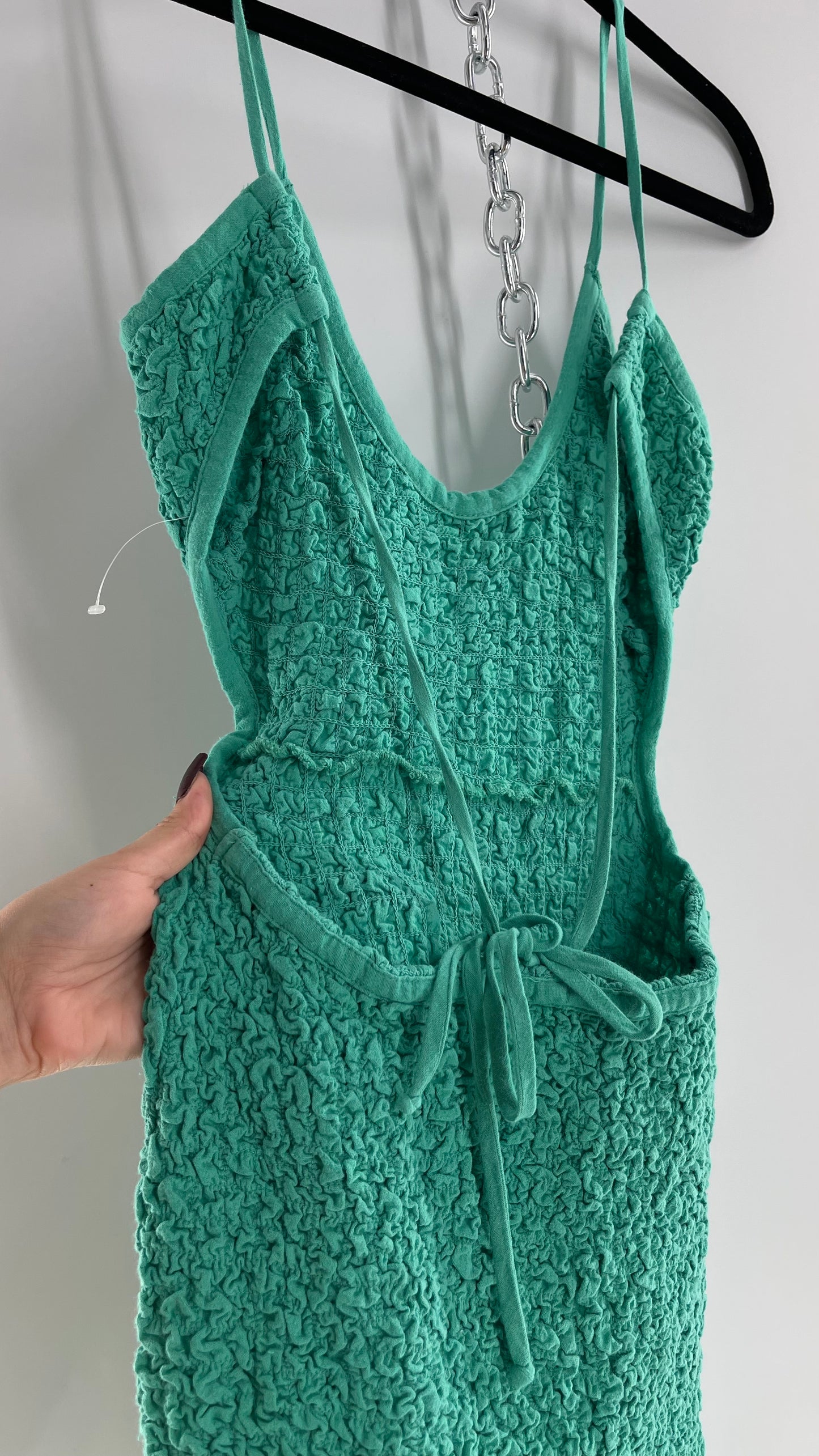 Free People Kelly Green Popcorn Maxi Dress with Low, Open Back Detail (XS)