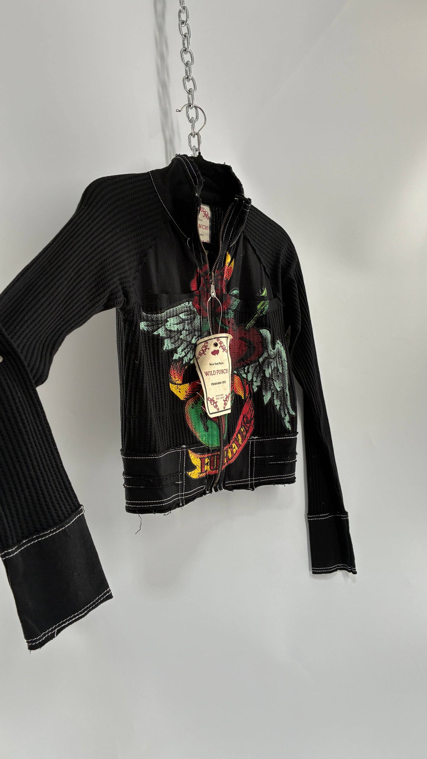 Deadstock 1990s Vintage WILD PUNCH Cropped Graphic Zip Up (Large)