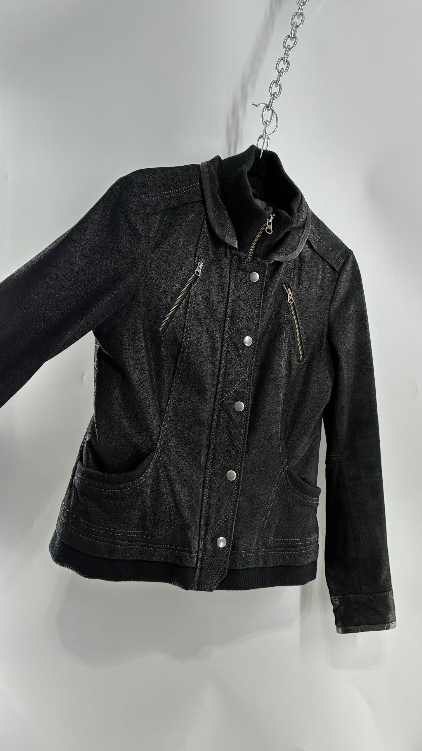 Vintage DANIER Metallic Black Suede Leather Jacket (Small)